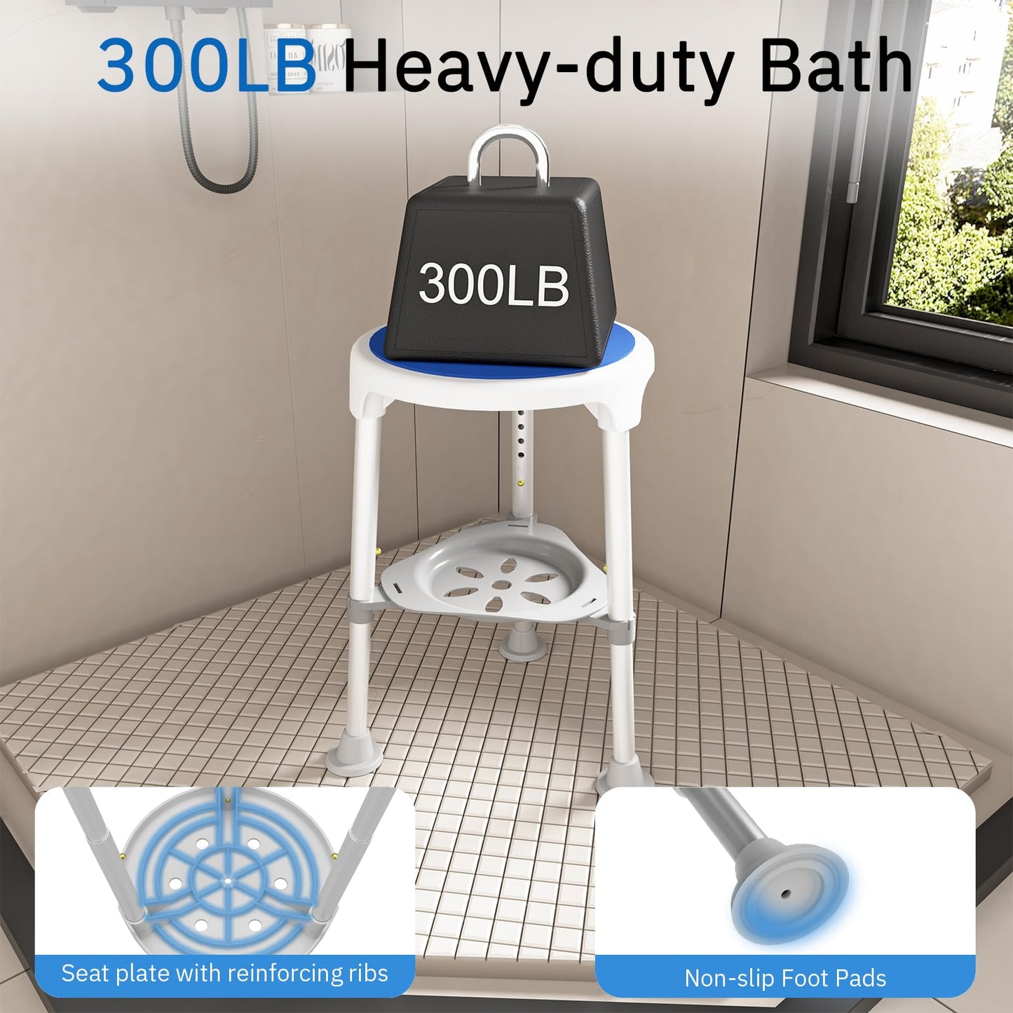 Swivel Shower Chair for Inside Shower, 360 Degree Rotating Seat, Small Shower Stool for Bathtub, Bath Chair for Elderly, Disabled, Adults (300lbs)