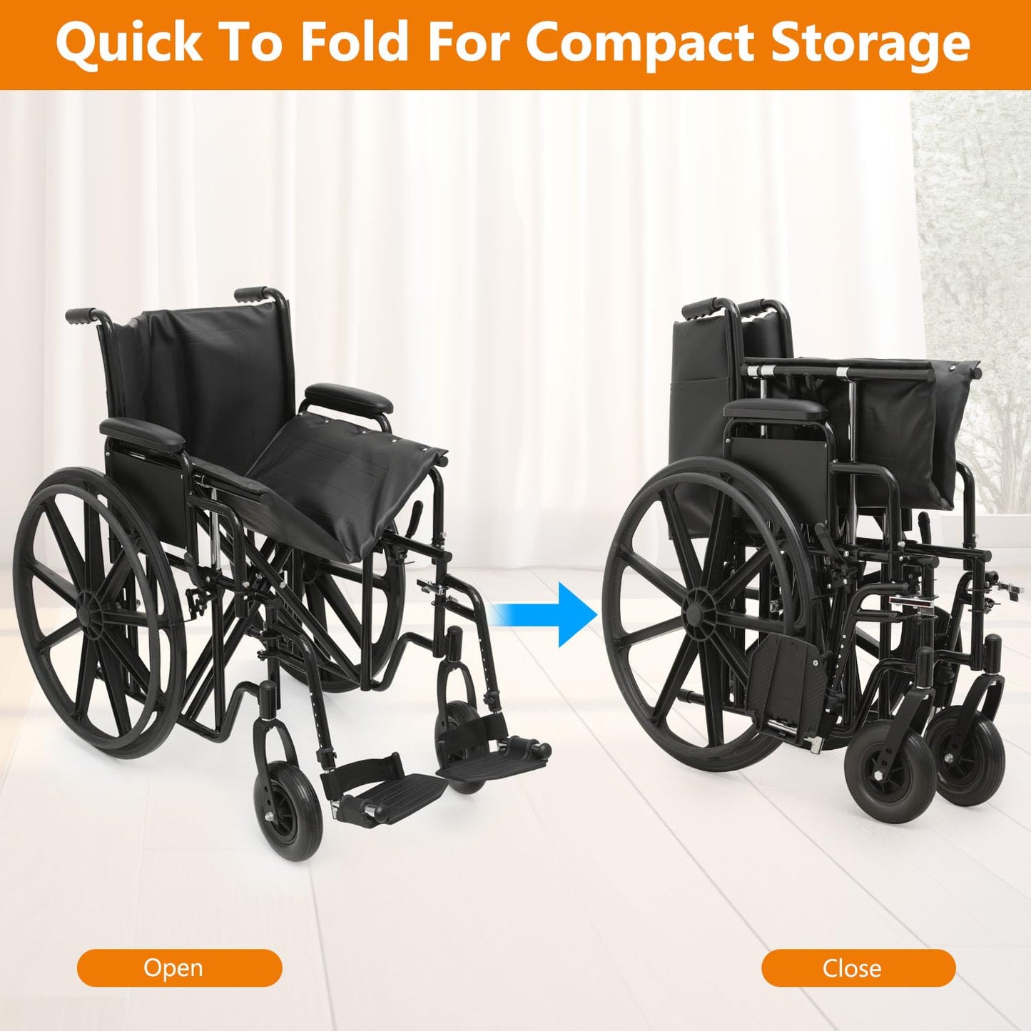 Self-Propelled Wheelchair, Extra Wide Folding Transport Bariatric Wheelhair with Swing-Away Foot Rest and Removable Flip Back Armrests, 24" Wide Seat for Adults Seniors Transfers, 500lbs, Blue