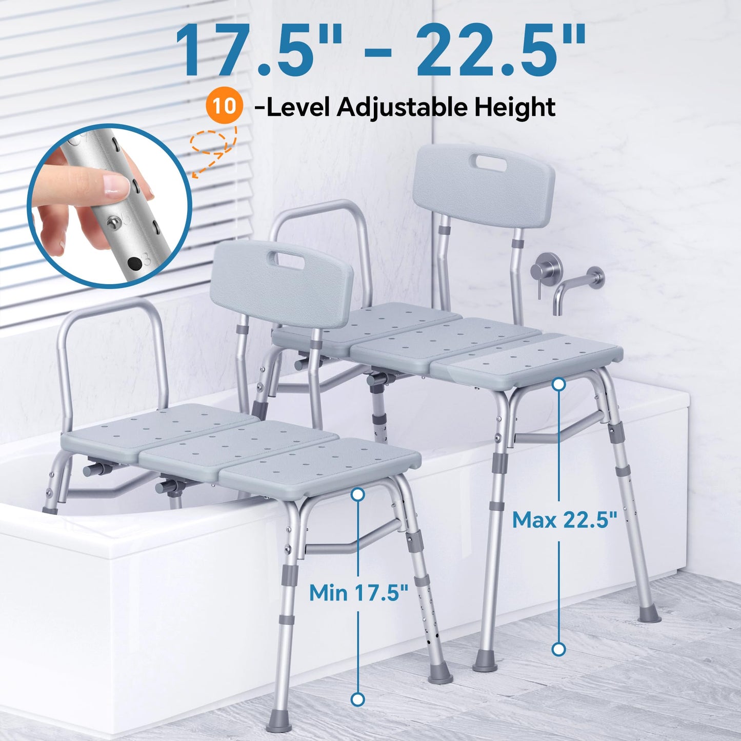 Tub Transfer Bench for Bathtub, FSA/HSA Eligible 400 lbs Heavy Duty Shower Chair with Backrest, Slip-Resistant Feet, Height Adjustable Shower Bench Shower Seat for Elderly and Disabled