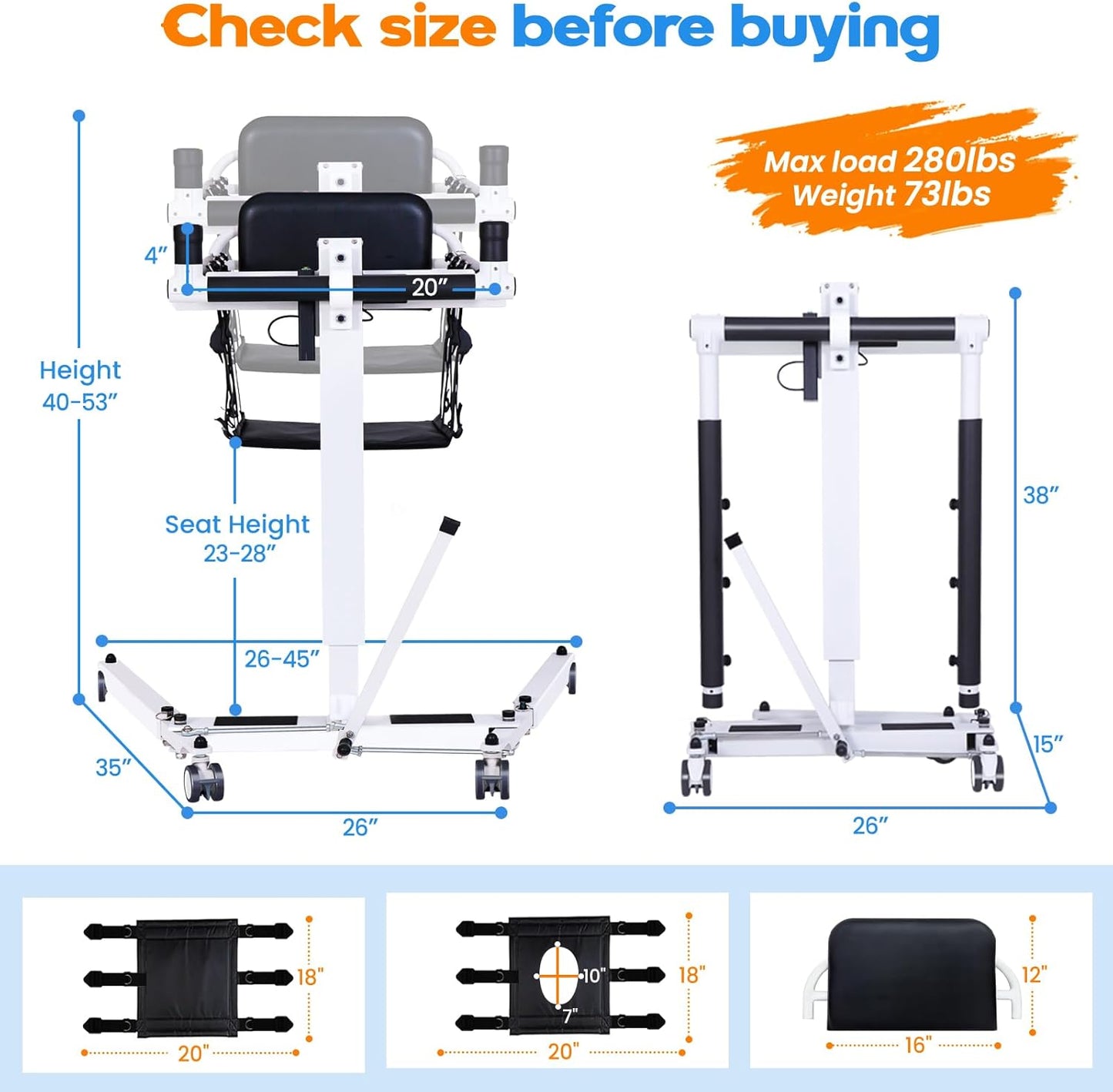 Electric Patient Lift Transfer Wheelchair,Portable Patient Lift Transfer Chair for Home,Foldable Transfer Lift Chair for Car,Shower Toilet Chair with Arms and Back for Seniors
