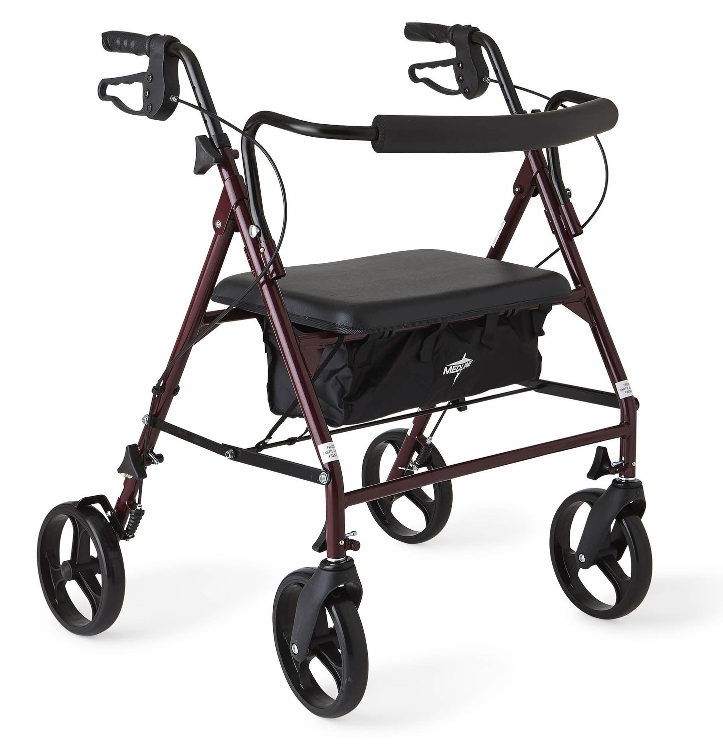 Medline Large Steel Bariatric Rollator Walker with Adjustable Handles, Padded Seat & Backrest, Burgundy, 500 lb. Weight Capacity, Foldable, Under Seat Storage, 8" Wheels, Rolling Walker For Seniors & Adults