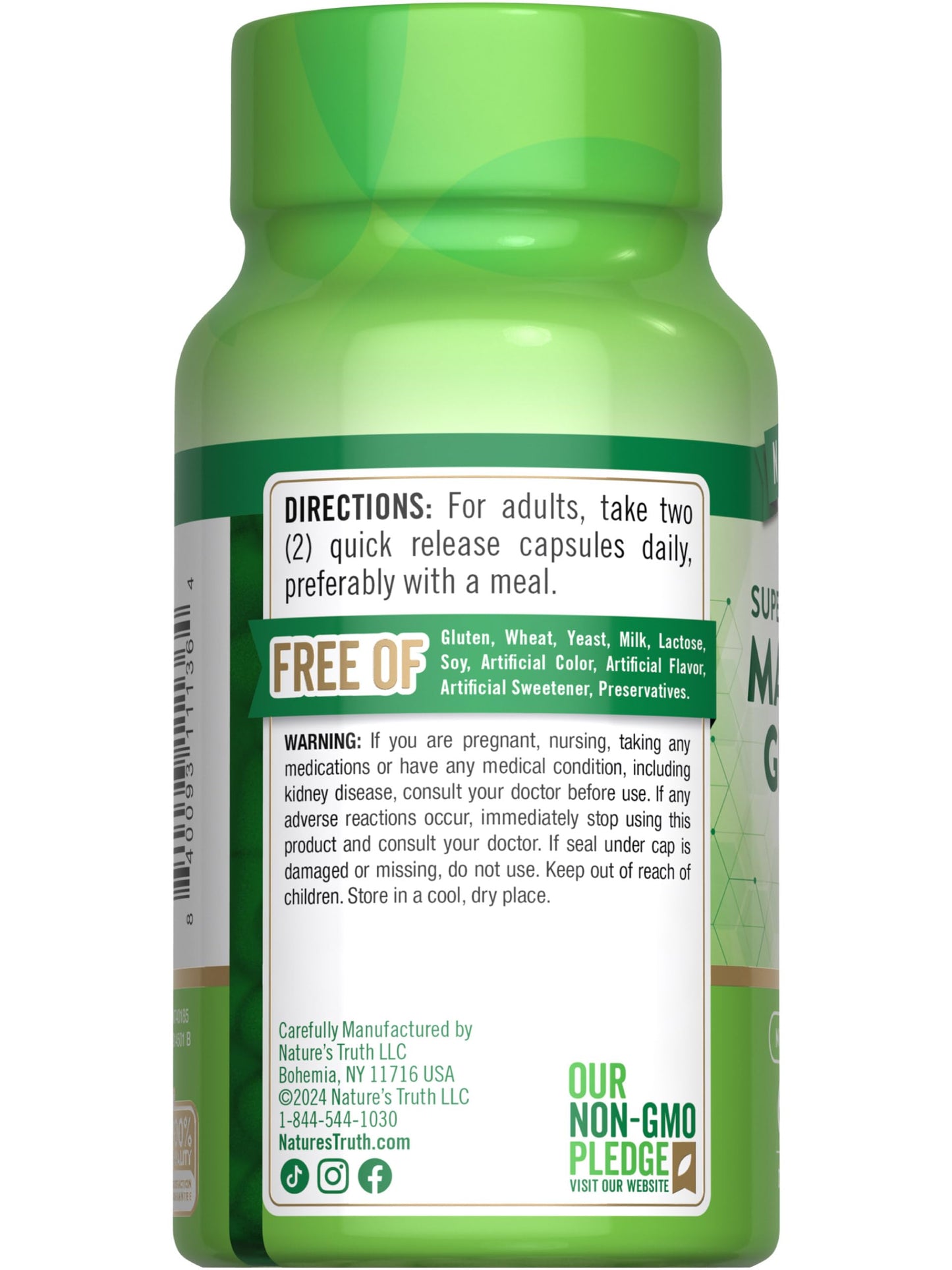 Nature's Truth Magnesium Glycinate Capsules | 200mg | 60 Count | Chelated Superior Absorption Formula | Non-GMO & Gluten Free Supplement