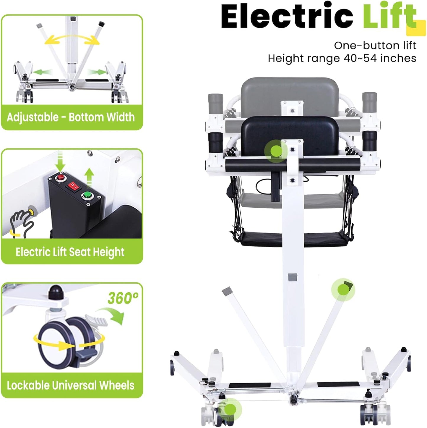 Upgrade-Electric Patient Lift Transfer Chair for Home,Folding Patient Lift for Car,Portable Wheelchair Lift Bedside Commode Transfer Chair,Shower Chair for Elderly and Disabled-Load 280lbs