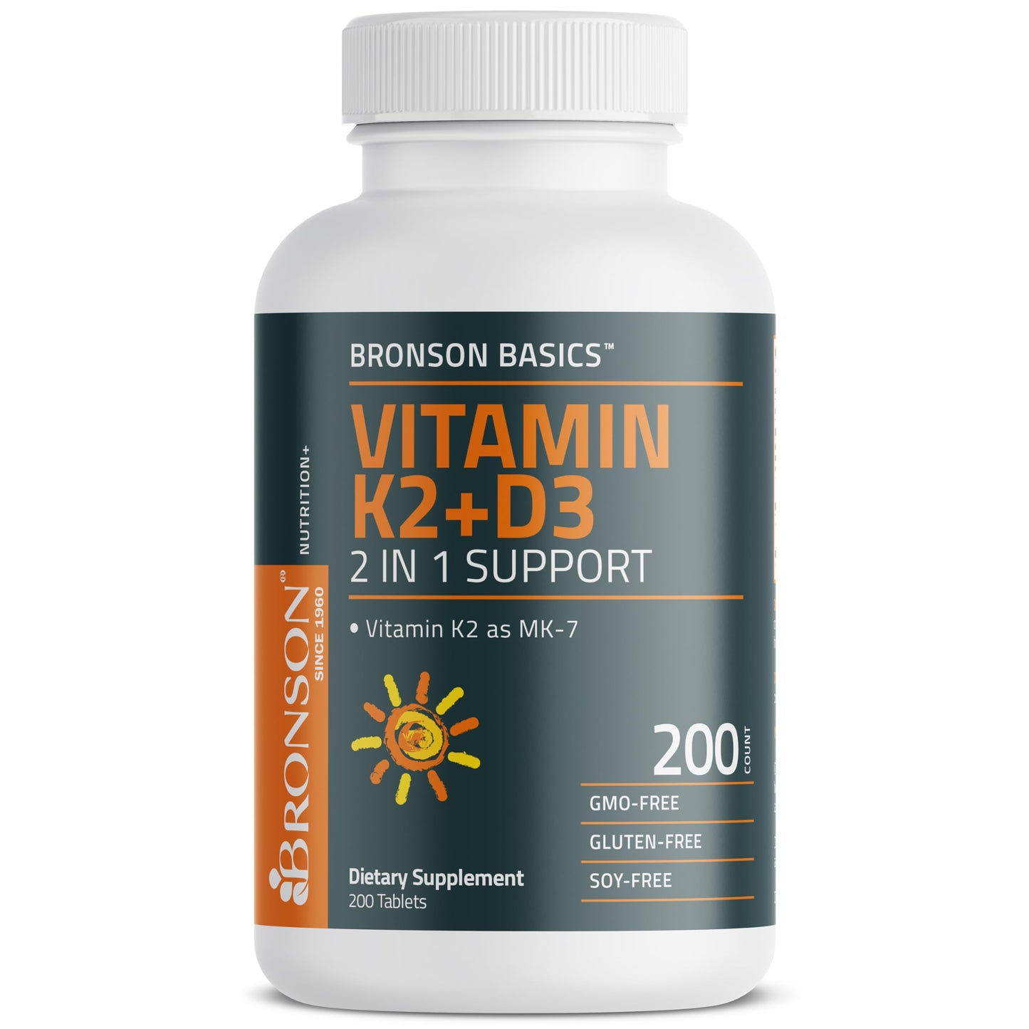 Bronson Vitamin K2 D3 (MK7) Supplement Non-GMO Formula Vitamin D3 5000IU (125 mcg) & 90 mcg K2 MK-7, Easy to Swallow D & K Complex, 120 Tablets
