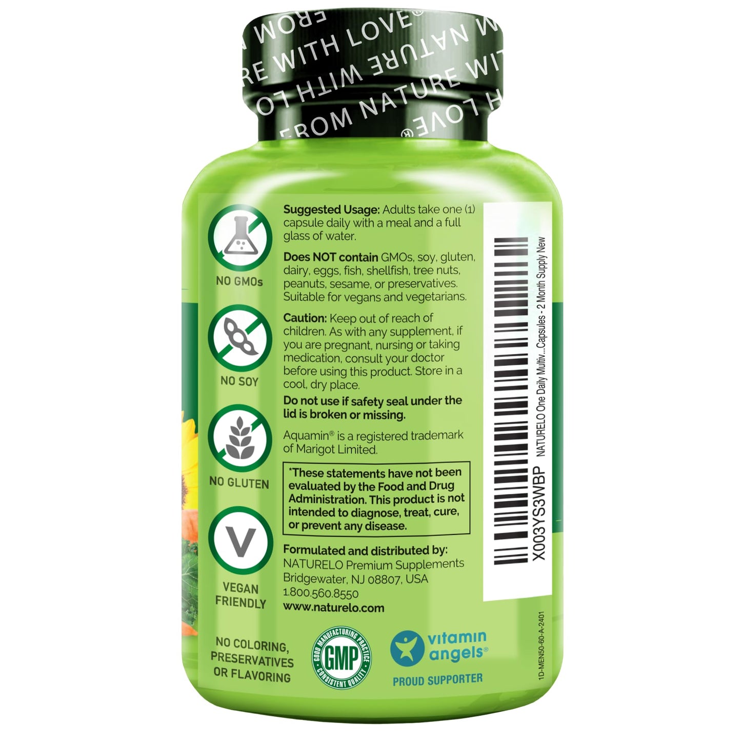 NATURELO Mens Multivitamins for Men 50+ - One Daily Multivitamin for Men with Vitamins, Minerals & Organic Whole Foods, Boost Energy & Health, Non-GMO, 60 Vegetarian Capsules