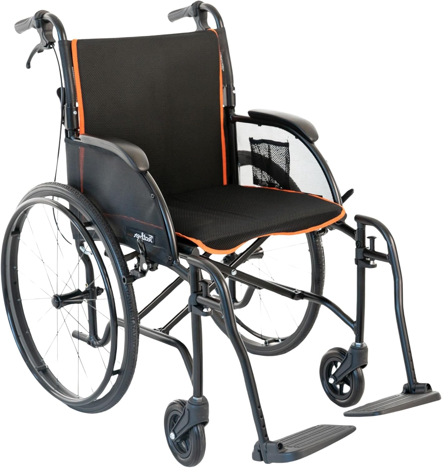 FeatherMobility - 13.5lb Frame - Black Cushion Black Frame Lightweight Folding Wheelchair - with Swingaway Legrests, Anti-tippers, and Quick Release Wheels