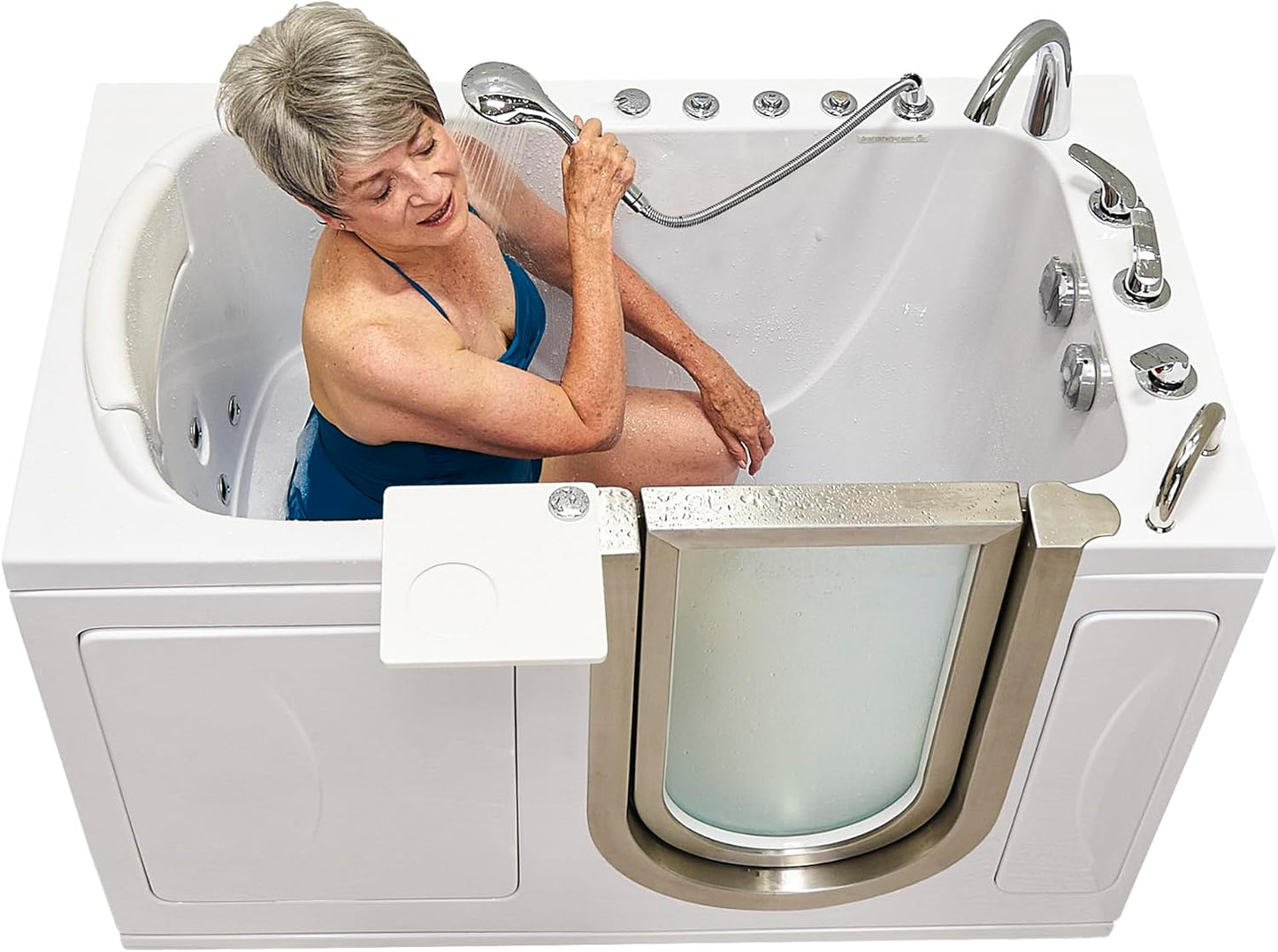Ella Petite 28"x52" Acrylic Air and Hydro Massage & Heated Seat Walk-In Bathtub with Right Inward Swing Door, 5 Piece Fast Fill Faucet, 2" Dual Drain