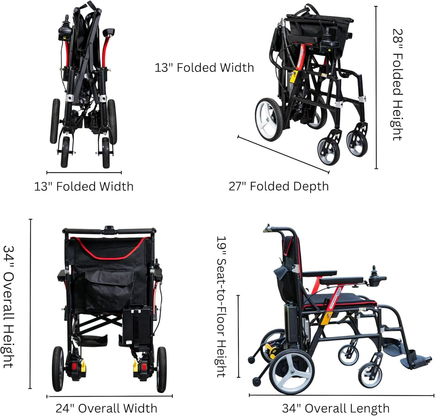 FeatherMobility - Black Lightweight Foldable Electric Power Wheelchair - Left Hand Joystick - 33lb Frame