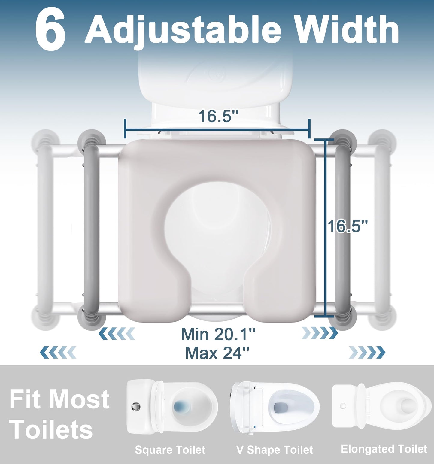 Toilet Seat Risers for Seniors, 400 LBS Raised Toilet Seat, FSA HSA Toilet Riser with Handles, Handicap Elevated Toilet Seat with Adjustable Height & Width for Elderly, Pregnant, Gray
