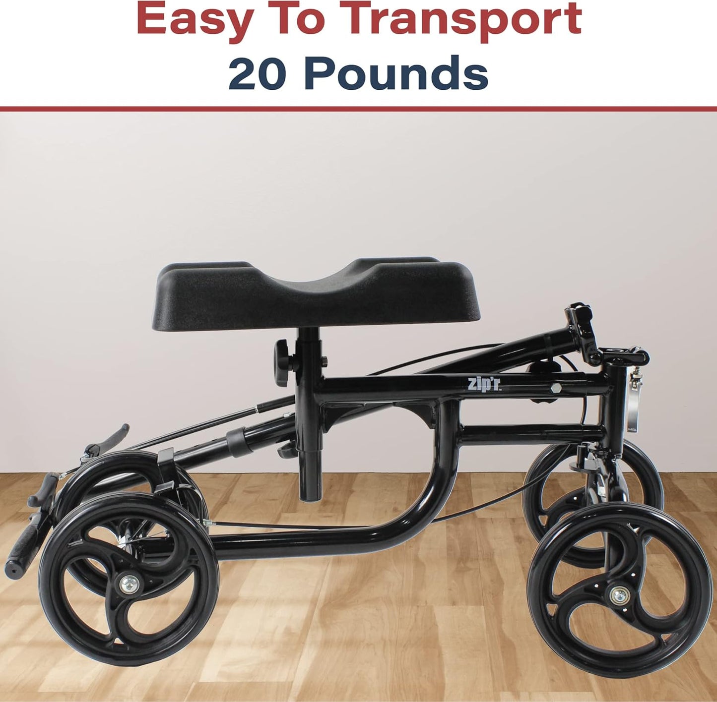 Zipr Glider Adjustable Knee Walker - Lightweight Transportable - Roller with Dual Braking - Heavy Duty Medical Knee Scooter