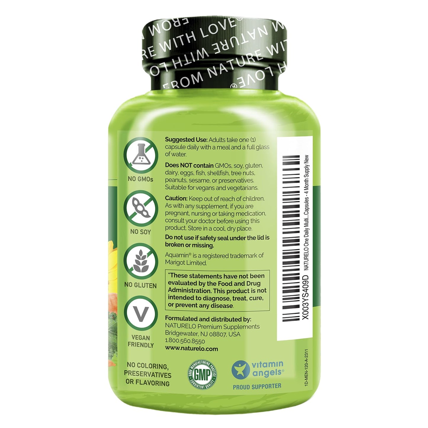 NATURELO Mens Multivitamins - One Daily Multivitamin for Men with Vitamins, Minerals & Organic Whole Foods, Boost Energy & Health, Non-GMO, 120 Vegetarian Capsules