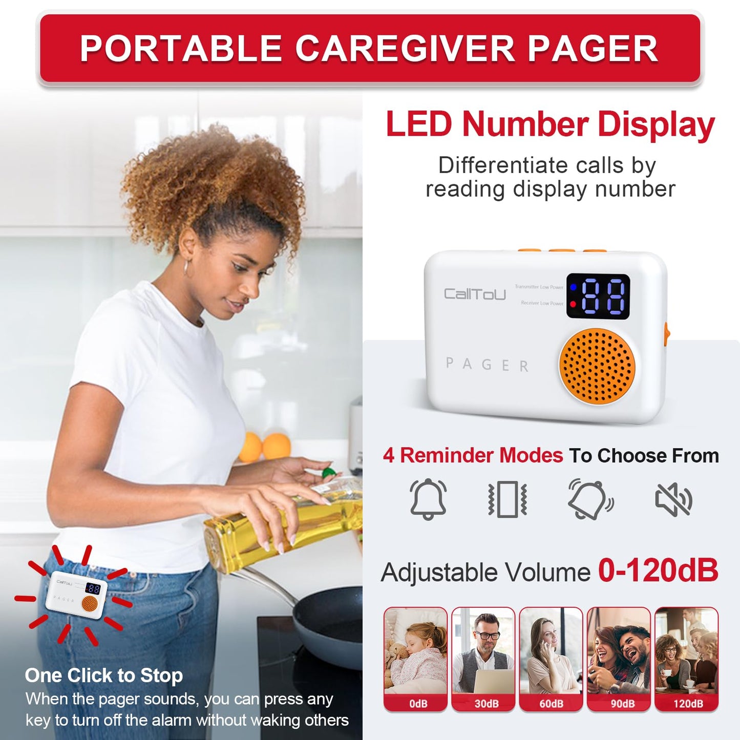 CallToU Bed Alarm for Elderly Adults Wireless Motion Sensor Alarm for Seniors Indoor Motion Detector for Dementia Caregiver Alarm&Fall Prevention System with Vibrate Digital Display Low Battery Remind