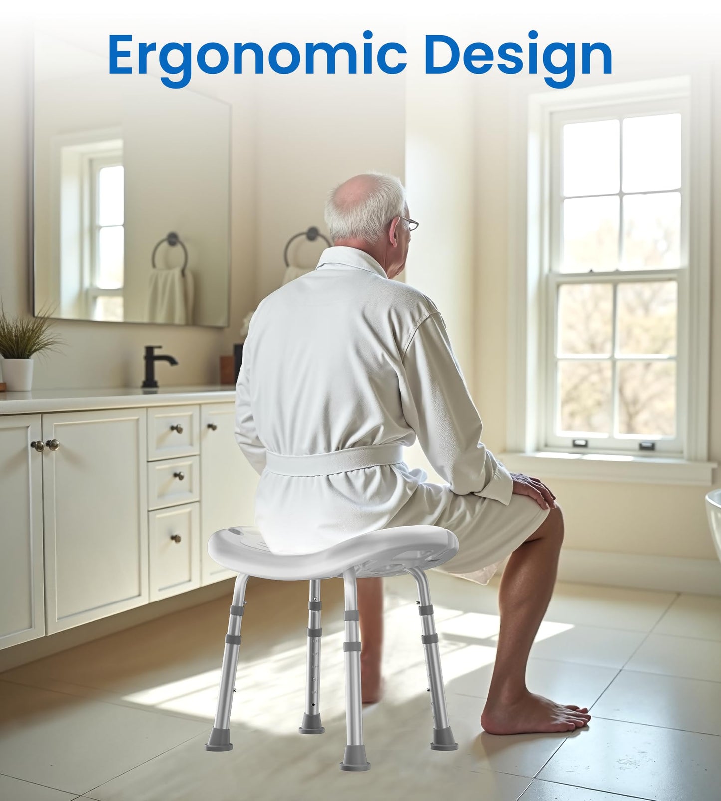 Shower Chair for Inside Shower, FSA/HSA Eligible, Adjustable Shower Stool with Strong Non-Slip Feet, 350 lbs Shower Seat for Inside Tub, Bench Bath Chair for Elderly and Disabled, White