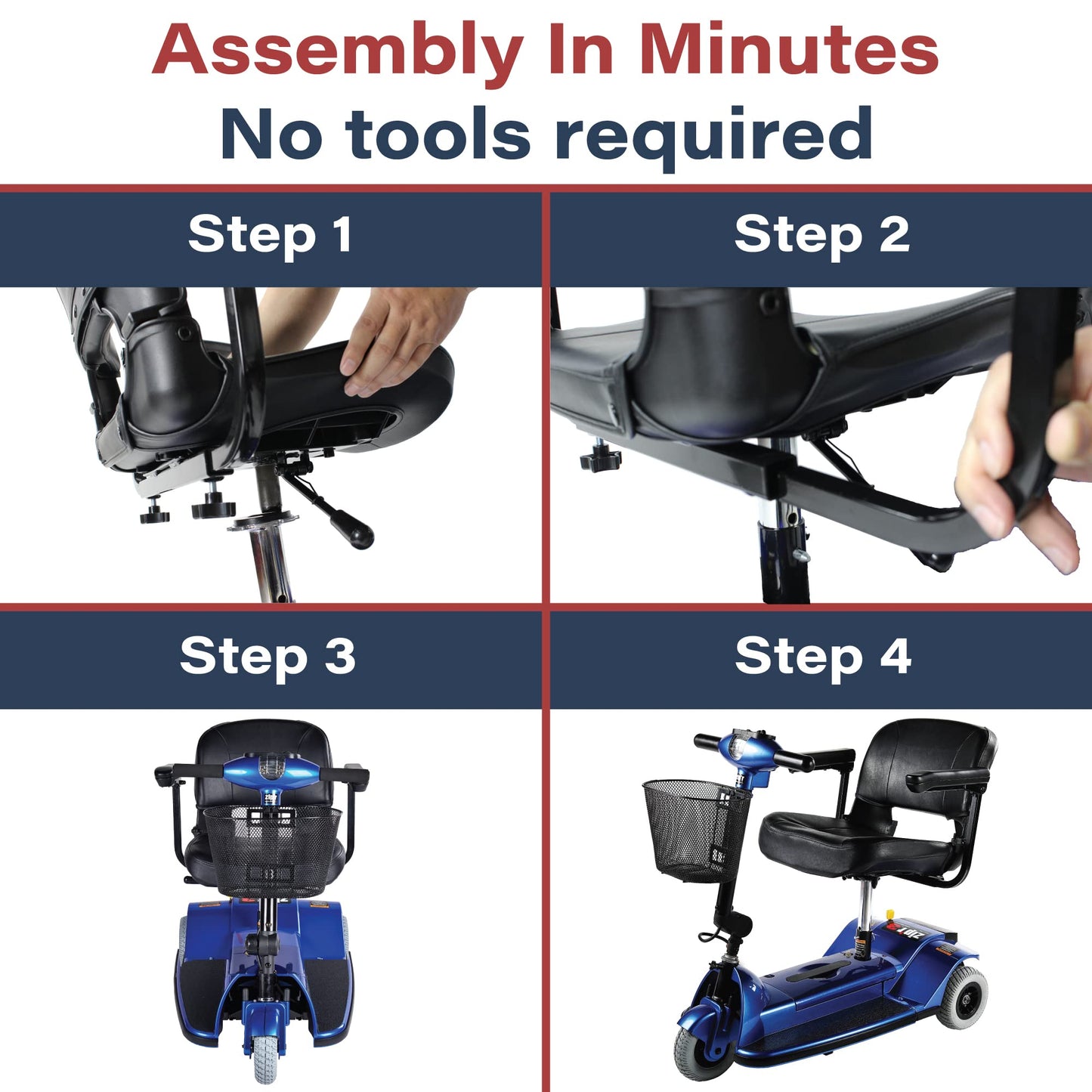 Zipr 3 Wheel Mobility Scooter - Electric Powered Mobile Wheelchair Medical Aid - Folding Portable Compact for Travel, Seniors, Adults and Handicapped - Long Range Battery with Charger Basket Included