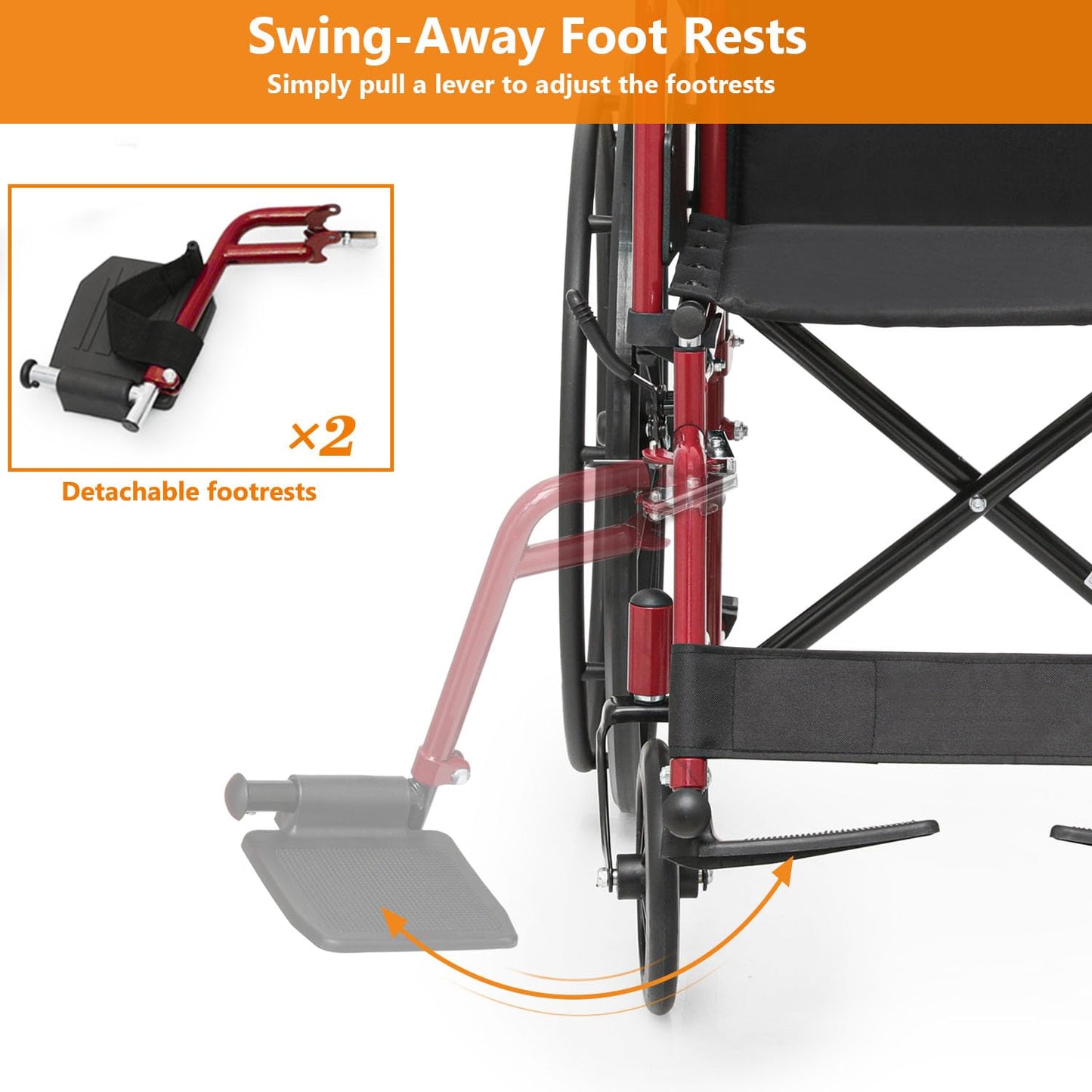 Wheelchair, Folding Transport Wheelchair with Swing-Away Foot Rest and Removable Flip Back Armrests, 18" Wide Seat for Adults Seniors Transfers, 300lbs, Black