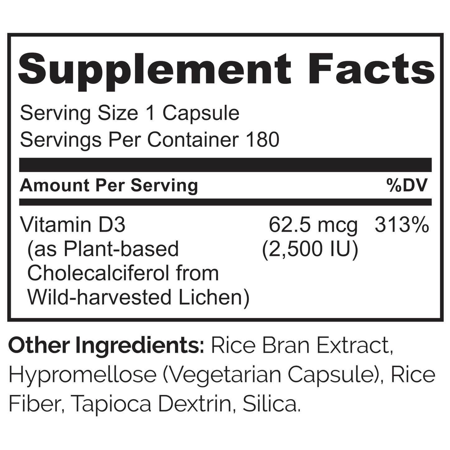 NATURELO Vitamin D - 2500 IU - Plant Based from Lichen - Natural D3 Supplement for Immune System, Bone Support, Joint Health - Vegan - Non-GMO - Gluten Free - 180 Capsules