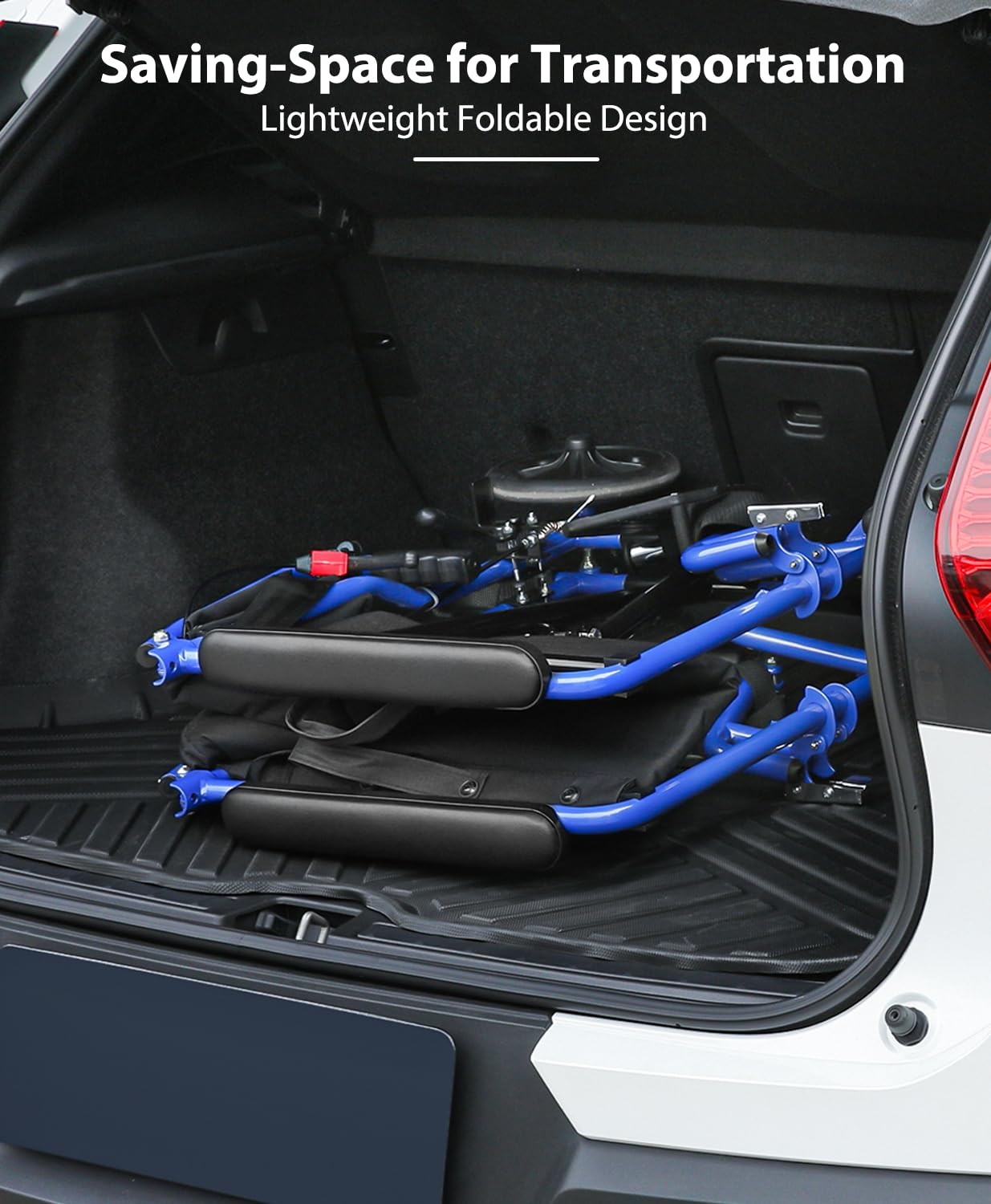 Lightweight Foldable Transport Wheelchair with Handbrakes, 16" Wide Seat for Adults Seniors Easy Transfers, 250lbs, Blue