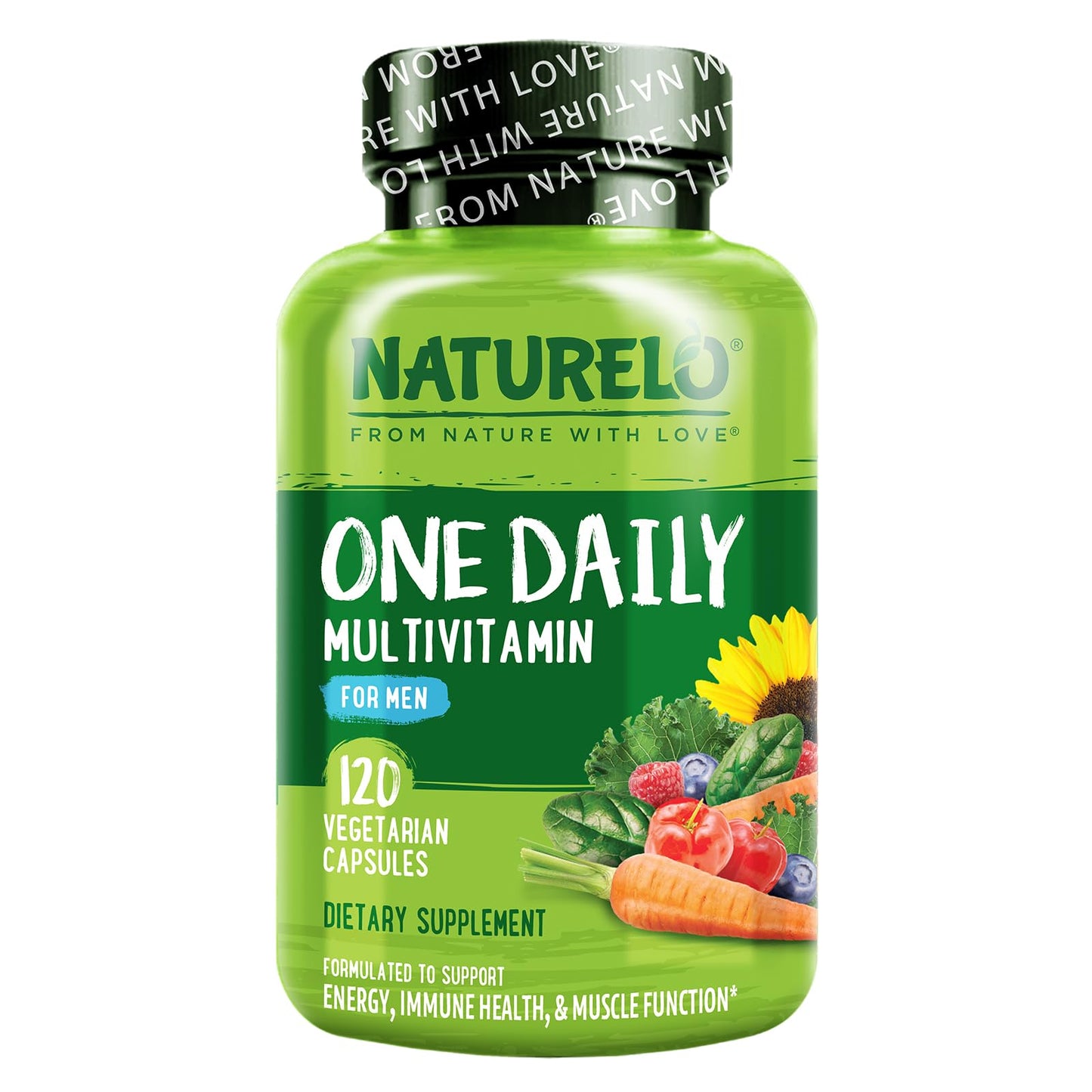 NATURELO Mens Multivitamins - One Daily Multivitamin for Men with Vitamins, Minerals & Organic Whole Foods, Boost Energy & Health, Non-GMO, 120 Vegetarian Capsules