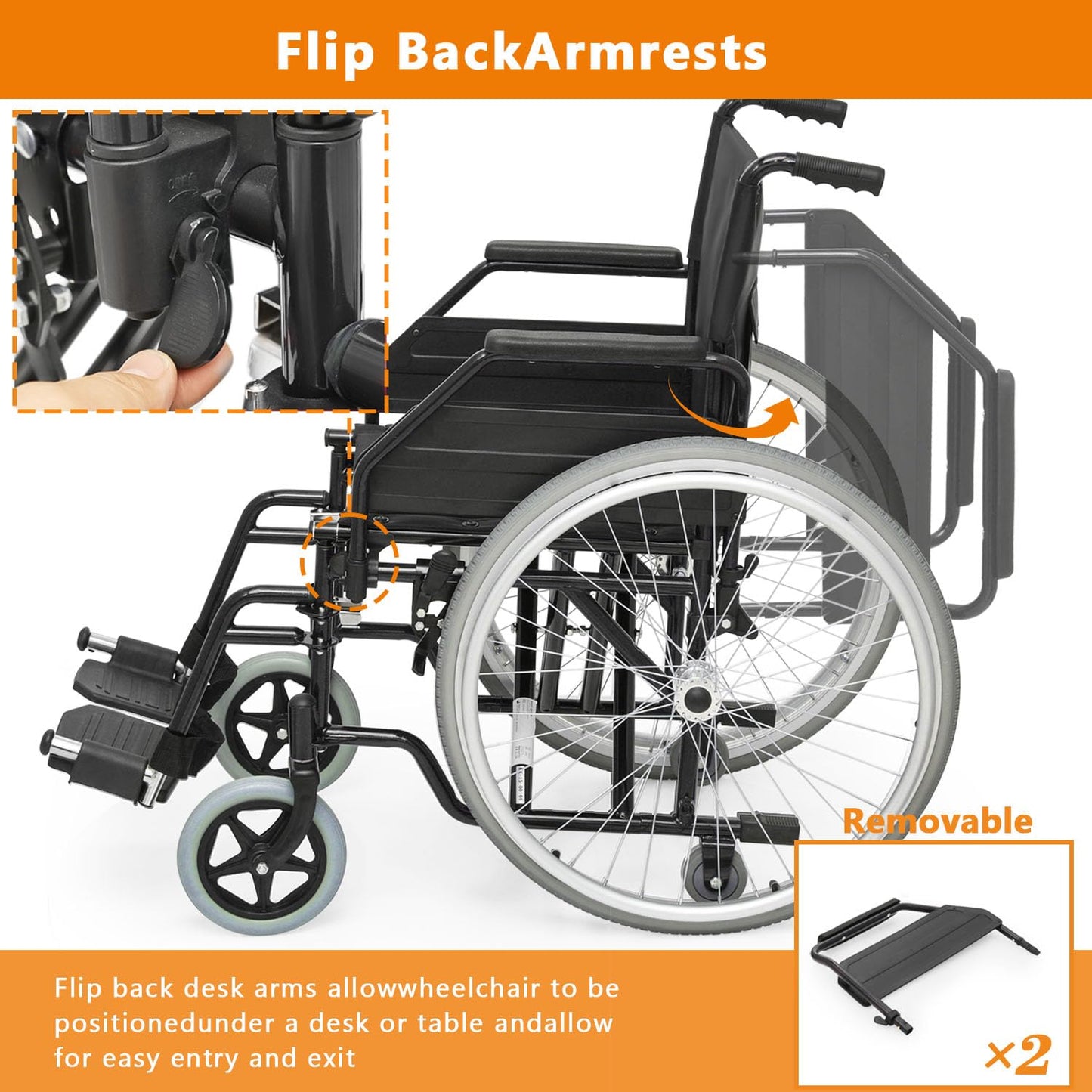 Wheelchair, Heavy Duty Folding Transport Wheelchair with Swing-Away Foot Rest and Removable Flip Back Armrests, 17" Wide Seat for Adults Seniors Easy Transfers, 300lbs, Red