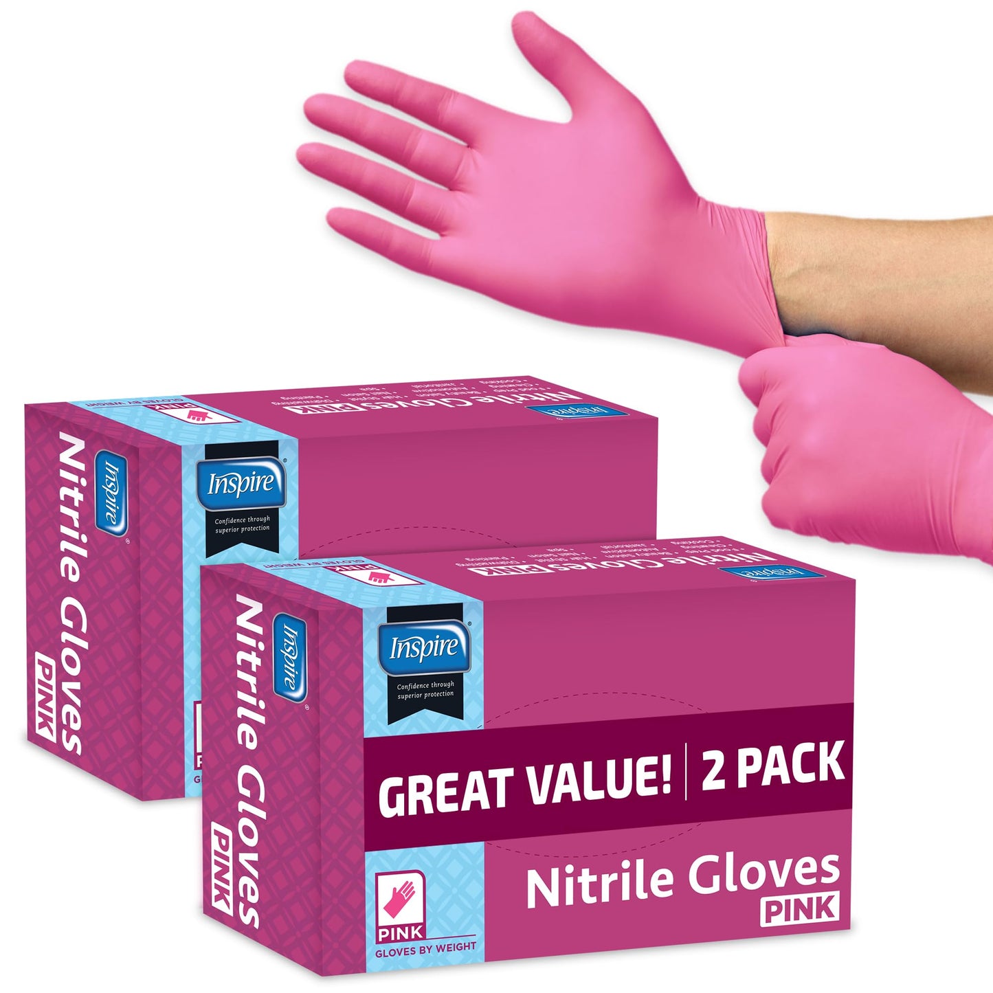 Inspire Pink Disposable Nitrile Gloves - Hair & Nail Salon, Esthetician Use