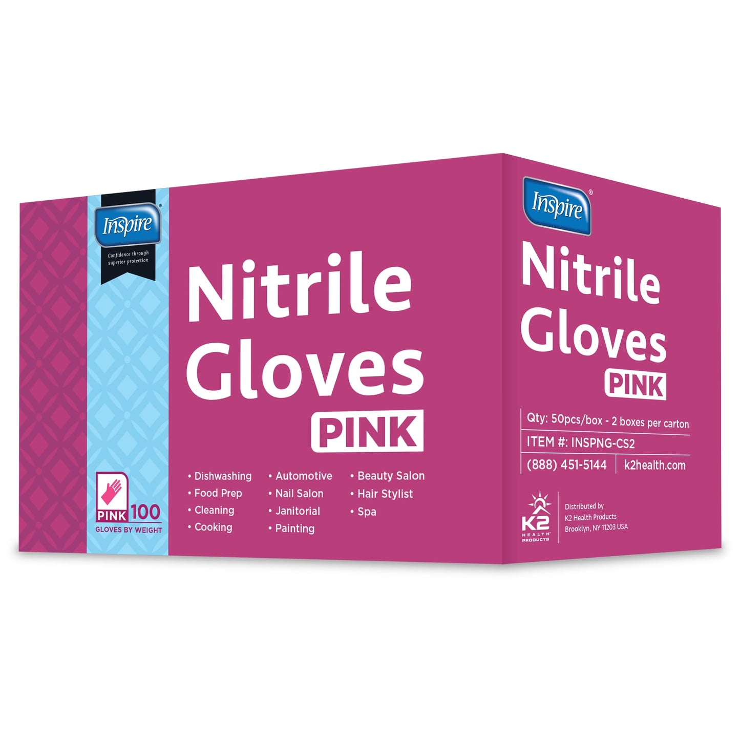 Inspire Pink Disposable Nitrile Gloves - Hair & Nail Salon, Esthetician Use