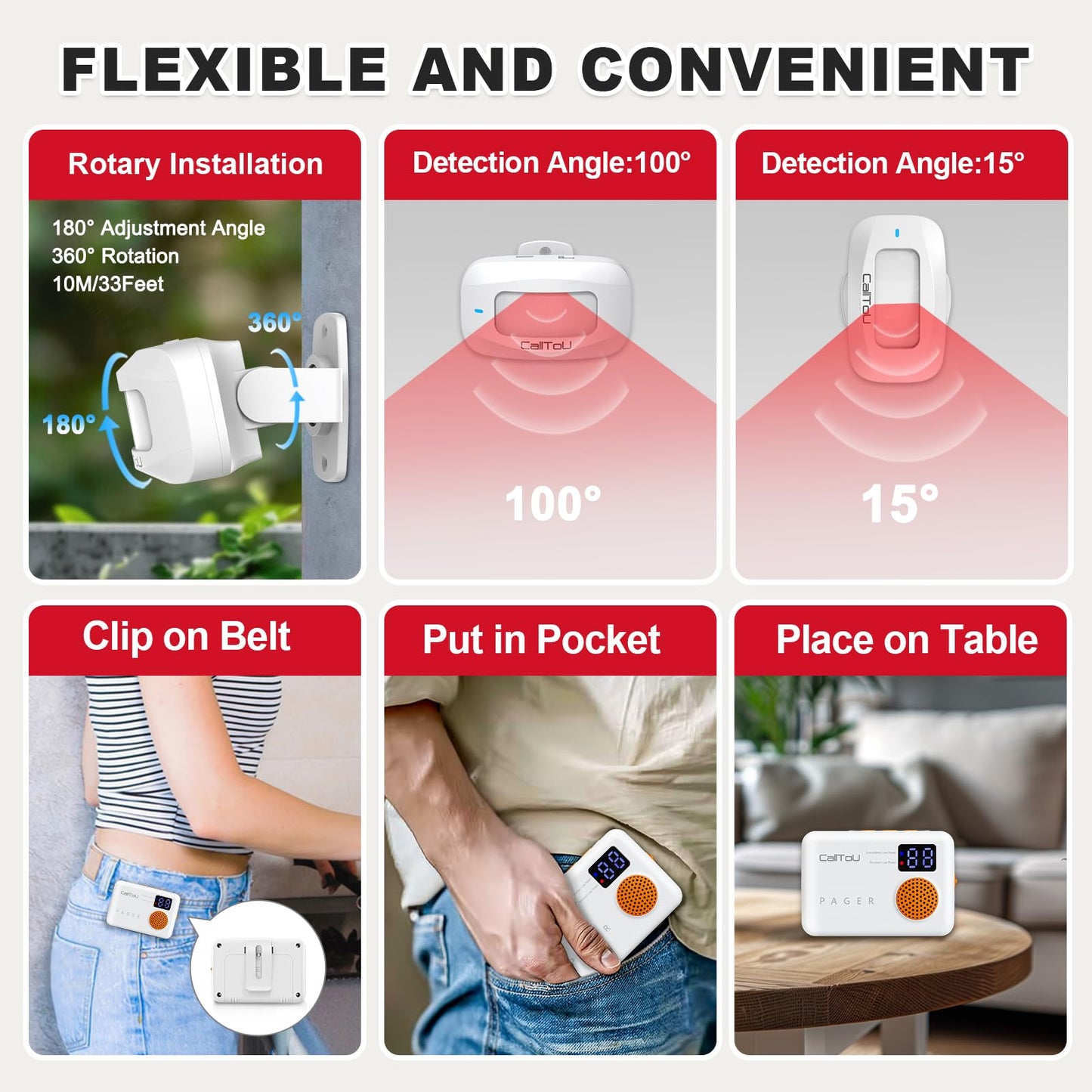 CallToU Bed Alarm for Elderly Adults Wireless Motion Sensor Alarm for Seniors Indoor Motion Detector for Dementia Caregiver Alarm&Fall Prevention System with Vibrate Digital Display Low Battery Remind