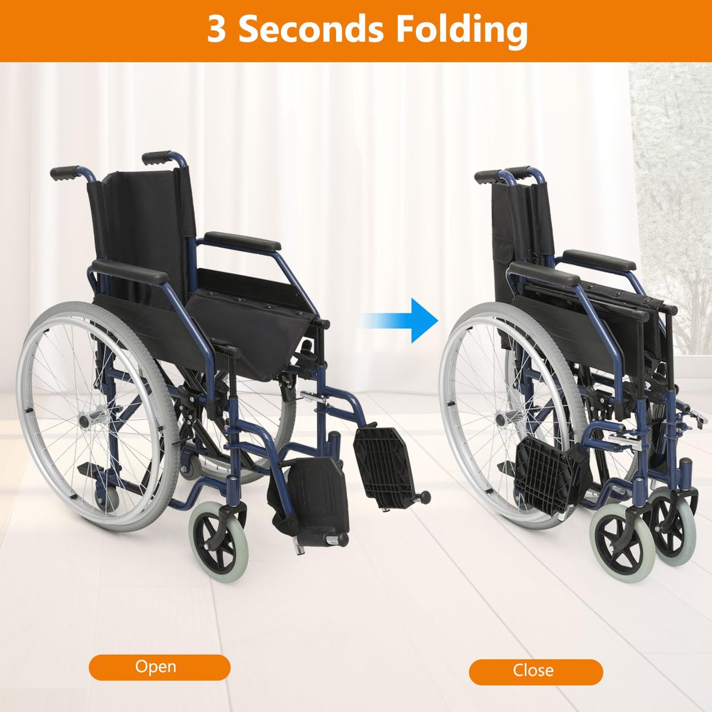 Wheelchair, Heavy Duty Folding Transport Wheelchair with Swing-Away Foot Rest and Removable Flip Back Armrests, 17" Wide Seat for Adults Seniors Easy Transfers, 300lbs, Red
