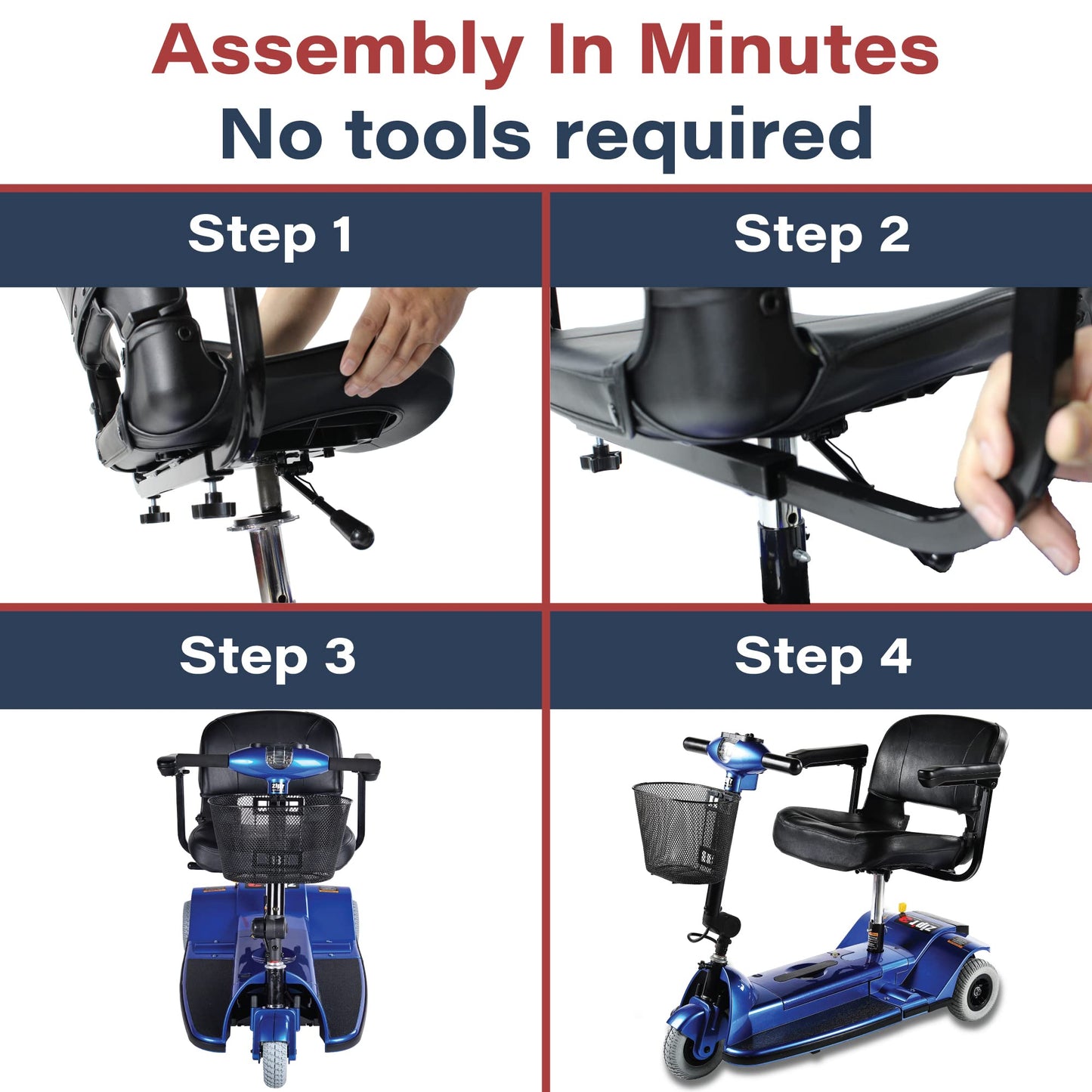 Zipr Xtra 3 Wheel Scooter - 3 Wheel Extended Wheelbase Mobility Scooter - 16" Seat Electric Wheelchair - Portable & Folding Mobility Scooters for Adults, Travel, Seniors, Elderly
