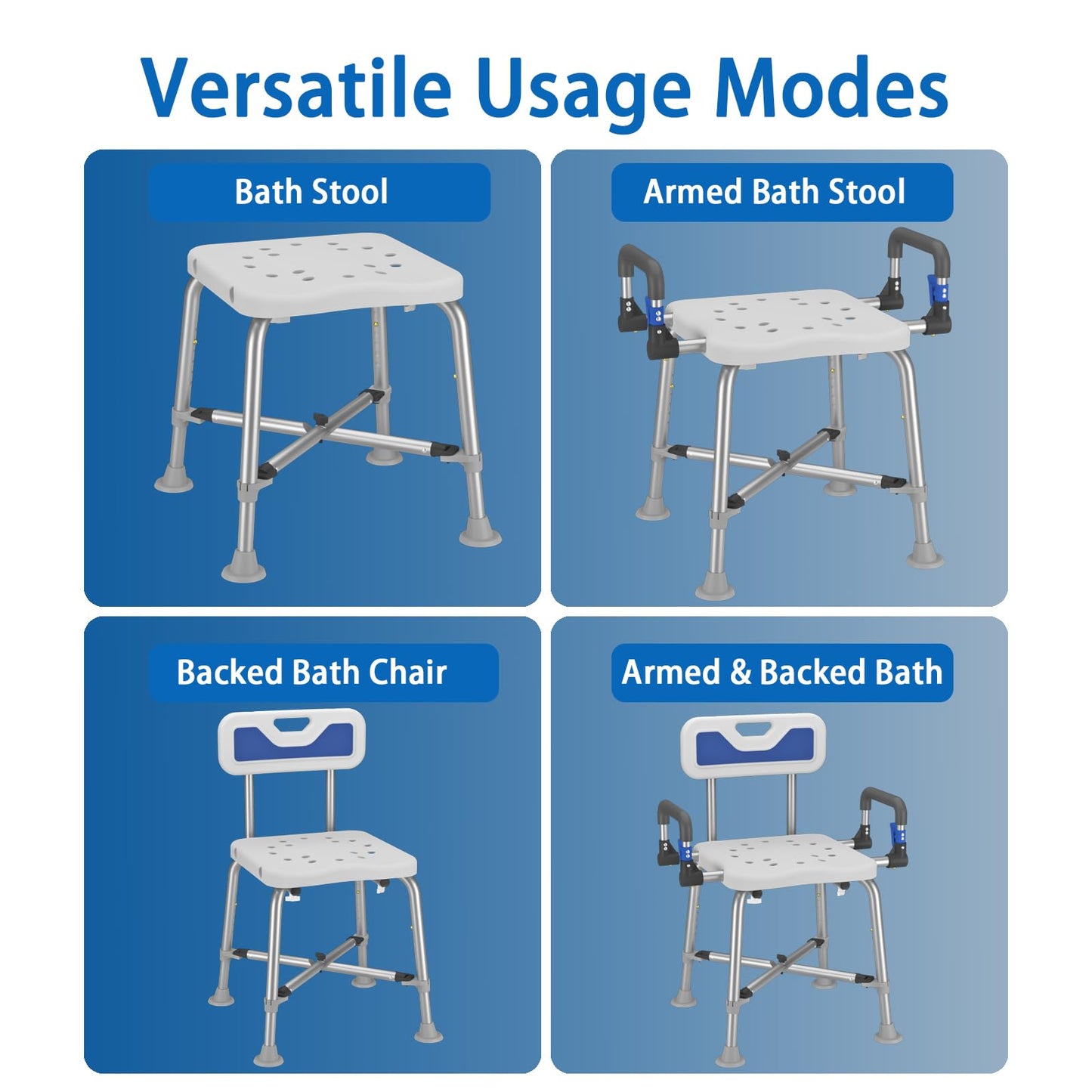 Swive Shower Chair with Arms and Back Heavy Duty 500 lbs for Seniors Elderly Disabled or Bariatric Adults Bench Seat for Inside Shower Stall and Bathroom Bath Tub Seats Adjustable Stool