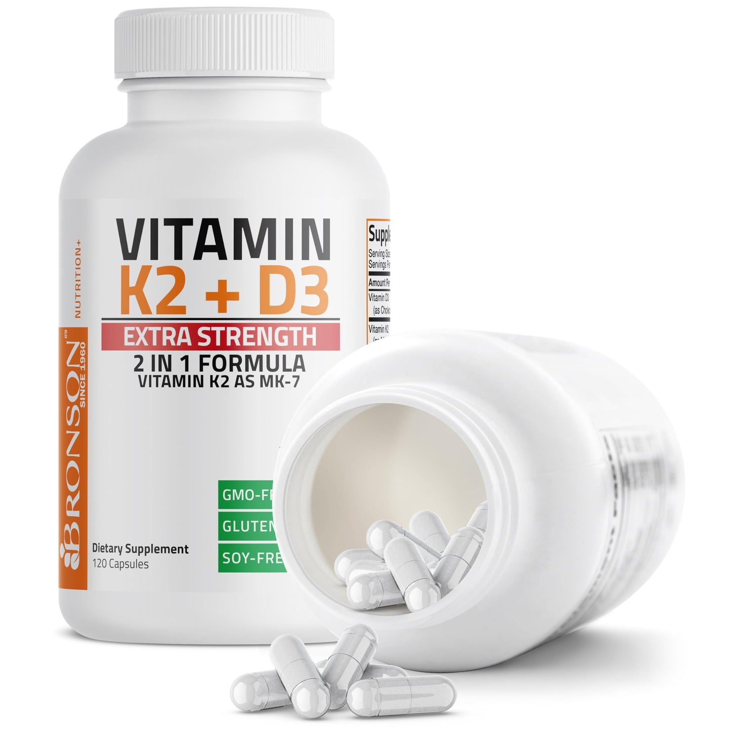 Bronson Vitamin K2 (MK7) with D3 Extra Strength Supplement Bone Health Non-GMO Formula 10,000 IU & 120 mcg MK-7 Easy to Swallow D K, 60 Capsules