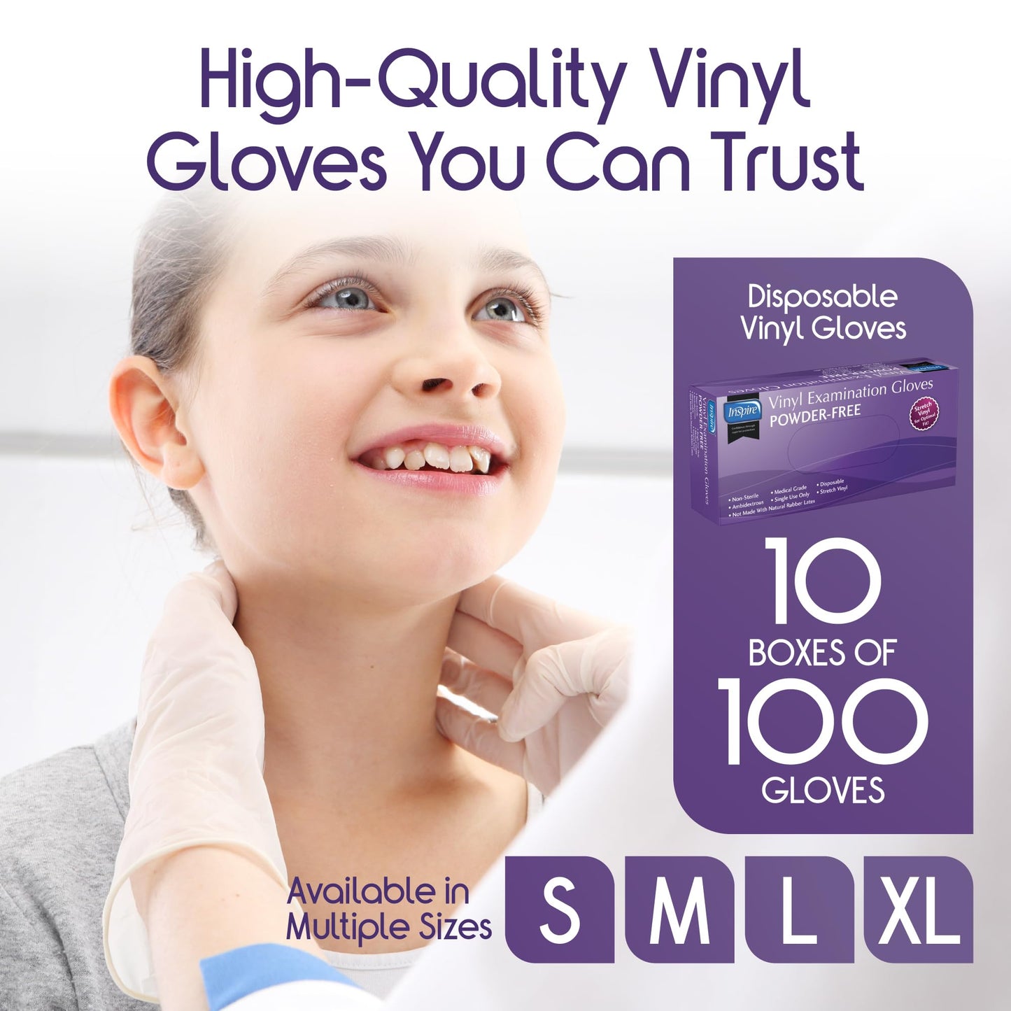 Inspire Stretch Vinyl Exam Gloves | THE ORIGINAL Quality Disposable Latex Free Medical Glove Cleaning Cooking Food Service Labs Healthcare and Household, Large 1000 Count