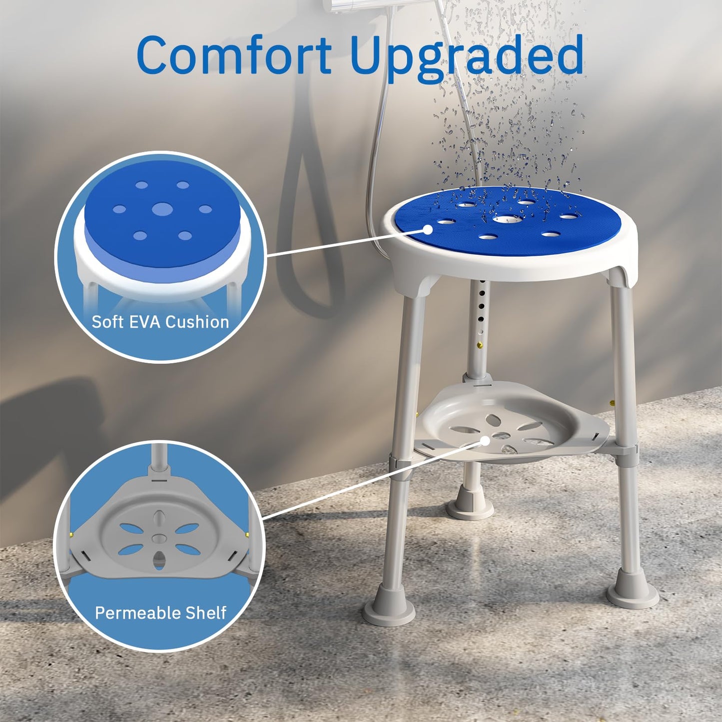 Swivel Shower Chair for Inside Shower, 360 Degree Rotating Seat, Small Shower Stool for Bathtub, Bath Chair for Elderly, Disabled, Adults (300lbs)