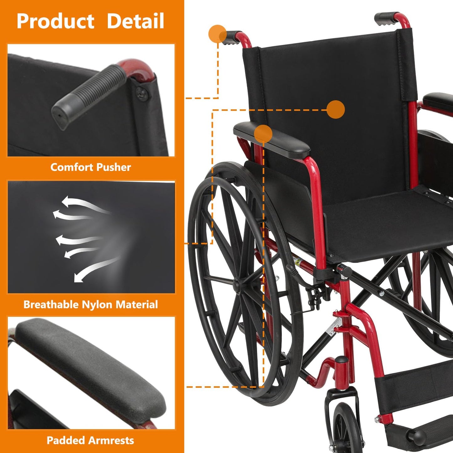 Wheelchair, Folding Transport Wheelchair with Swing-Away Foot Rest and Removable Flip Back Armrests, 18" Wide Seat for Adults Seniors Transfers, 300lbs, Black