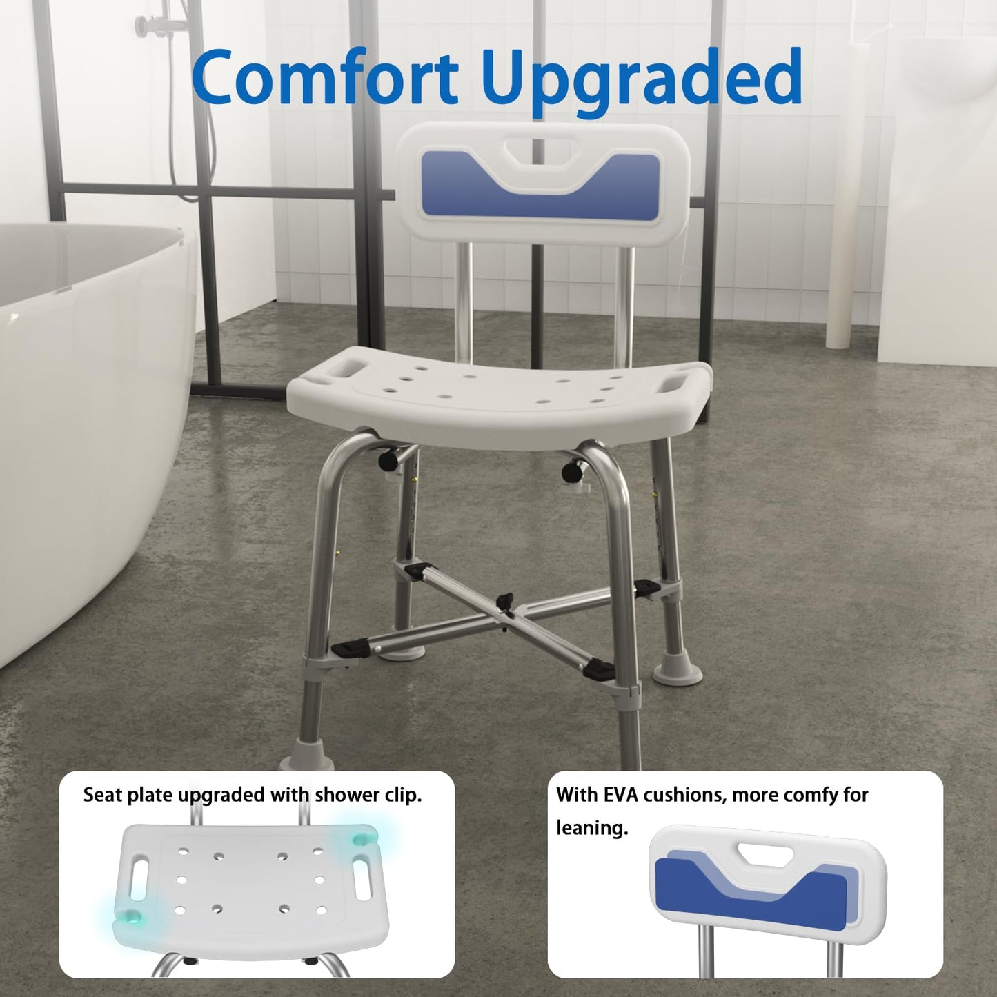 Adjustable Small Stool Shower Chair for Seniors Elderly Handicap Disabled Bariatric Adults Or Women with Back Heavy Duty 500 Lbs Bench Seat for Inside Shower Stall Bathroom Bath Tub Seats Chairs