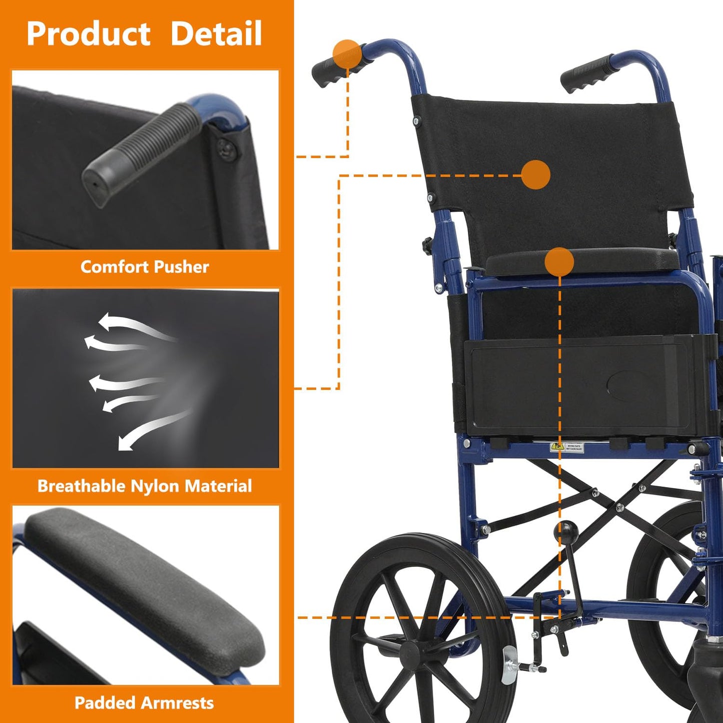 Wheelchair, Folding Transport Wheelchair with Swing-Away Foot Rest and Removable Flip Back Armrests, 18" Wide Seat for Adults Seniors Transfers, 300lbs, Black
