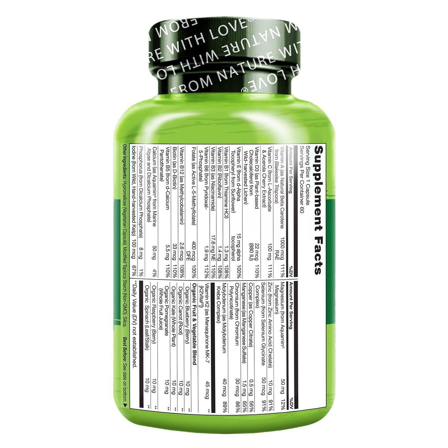 NATURELO Mens Multivitamins - One Daily Multivitamin for Men with Vitamins, Minerals & Organic Whole Foods, Boost Energy & Health, Non-GMO, 120 Vegetarian Capsules