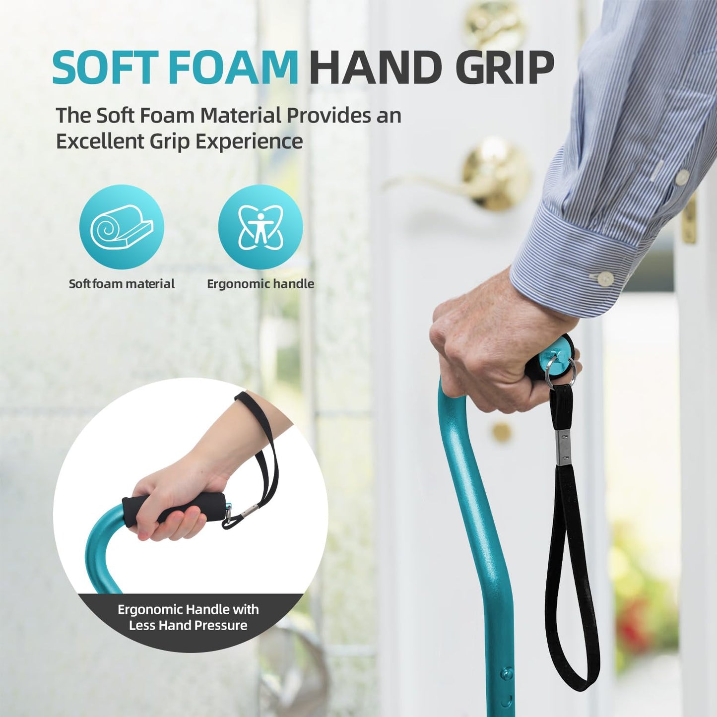 BeneCane Walking Cane for Men & Women Adjustable Cane with Offset Soft Cushioned Handle -Portable Lightweight Sturdy Mobility Walker Aid for Elderly, Seniors Collapsible Cane