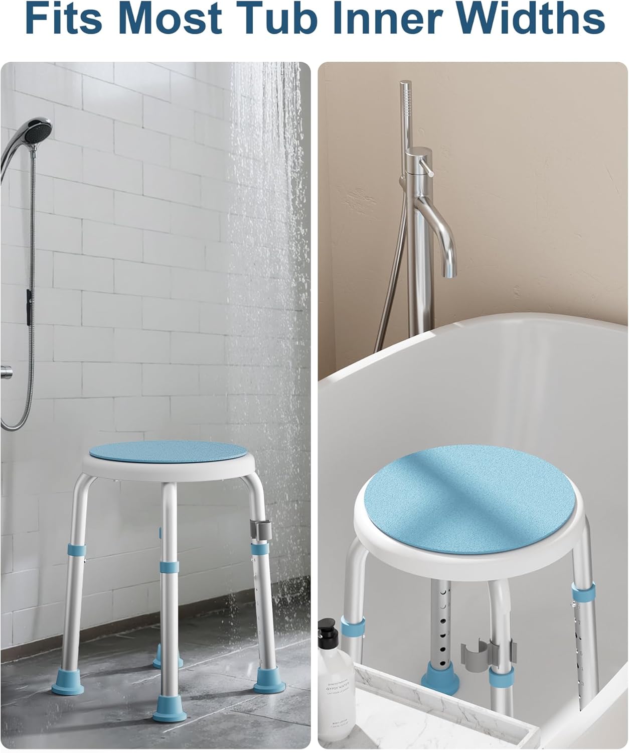 Swivel Shower Chair, FSA/HSA Eligible Adjustable Round Stool With Back Scrubber, Seat for Inside Tub Bathroom Bench Bath Chair for Elderly and Disabled