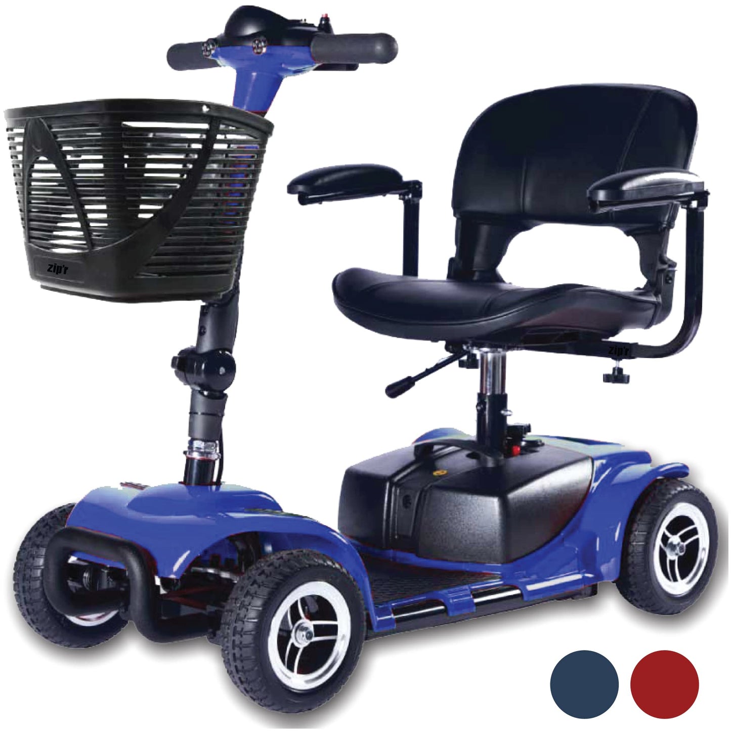 Zipr Roo 4 Wheel Mobility Scooter - Electric Powered Wheelchair Medical Aid - Compact Heavy Duty Mobile for Travel, Seniors, Adults, Handicapped - Long Range Battery with Charger Basket Included