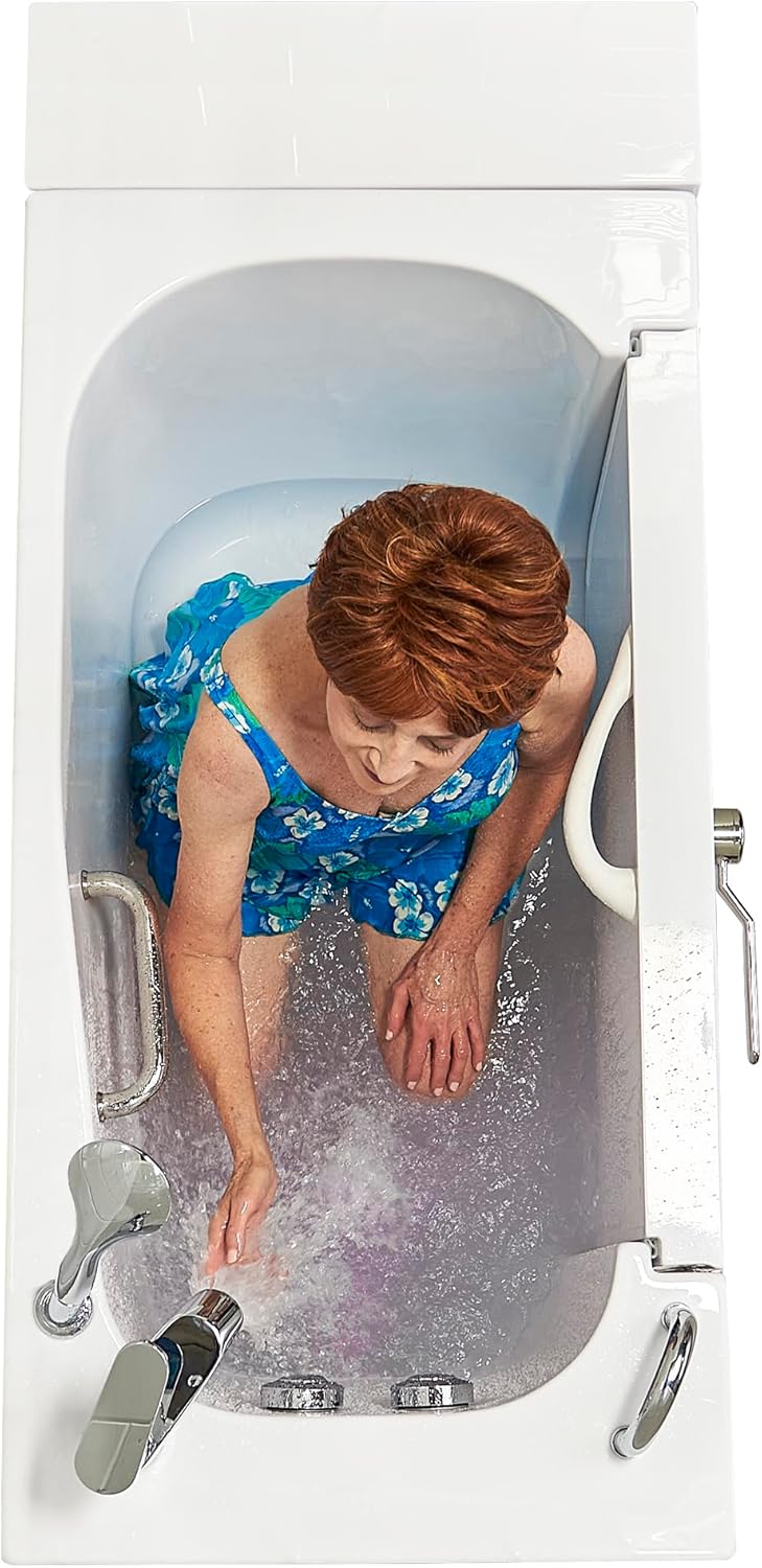Ella Wheelchair Transfer 26"x52" Acrylic Soaking Walk-In-Bathtub, Left Outward Swing Door, Heated Seat, 2 Piece Fast Fill Faucet, 2" Dual Drain