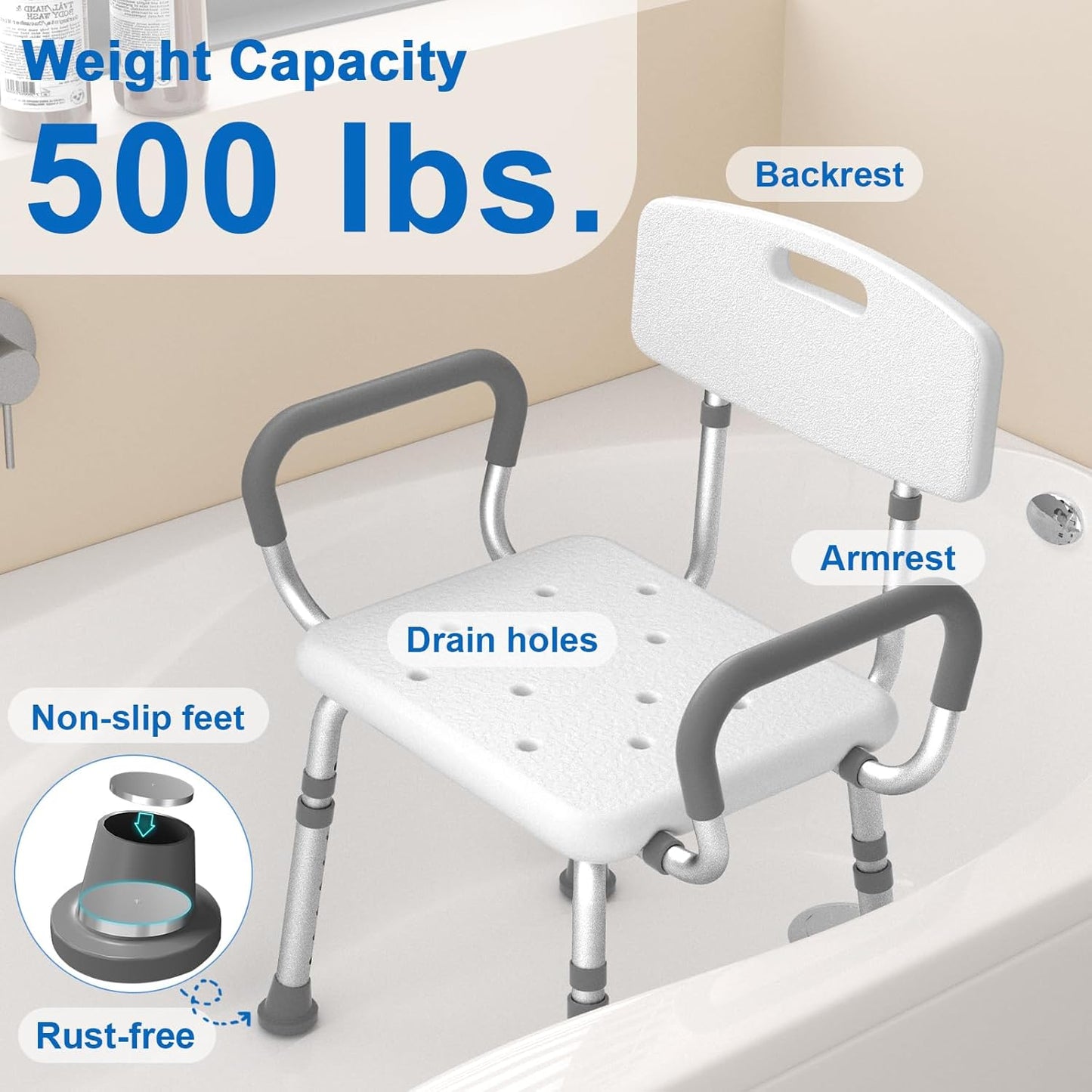 FSA/HSA Eligible Raised Toilet Seat with Handles and Shower Chair for Inside Shower with Arms and Back