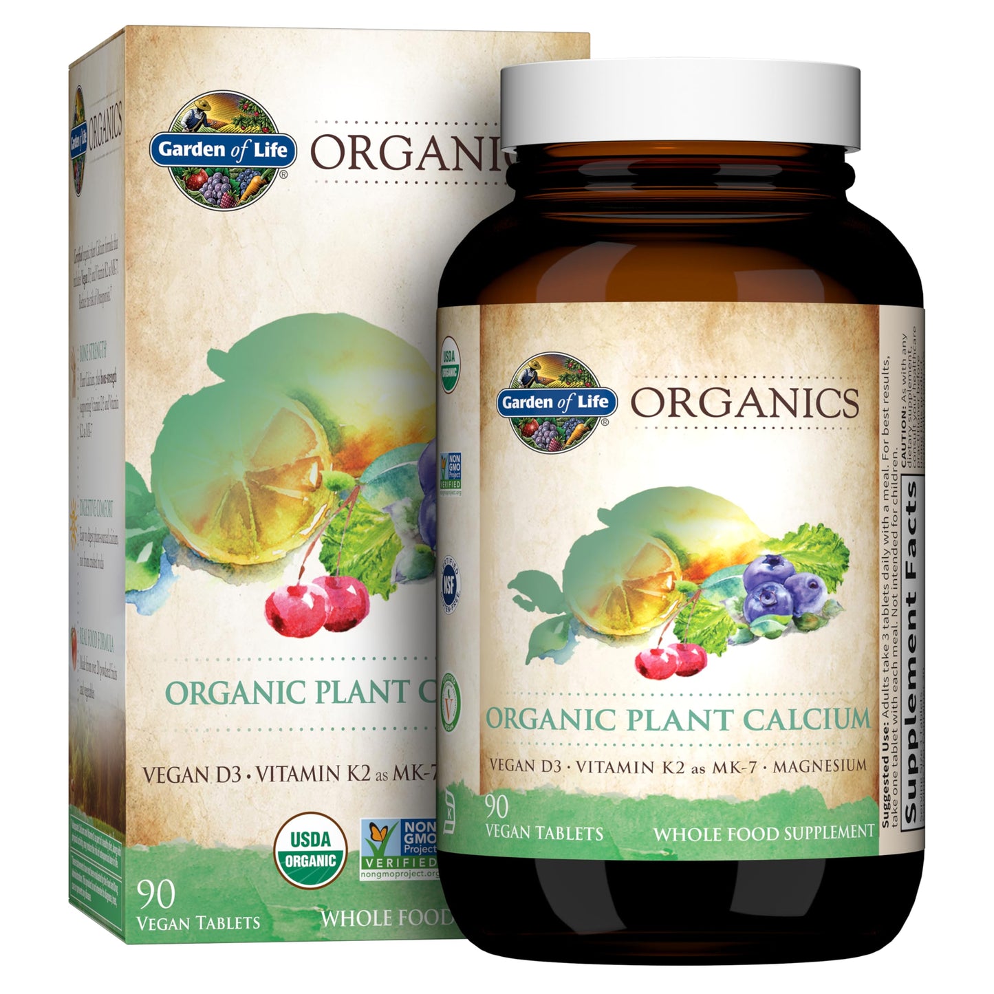 Garden of Life Organics Plant Calcium Supplement Made from Whole Foods with Magnesium, Vitamin D as D3, and Vitamin K as MK7, Gluten-Free - 60 Day Count