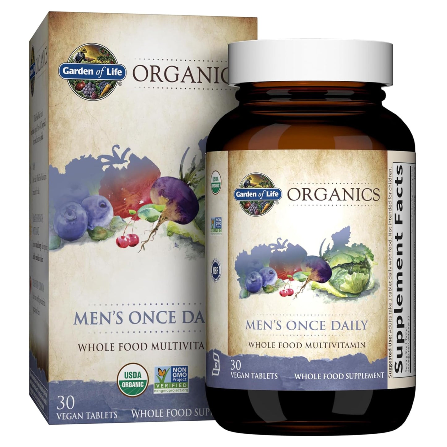 Garden of Life Organics Men's Once Daily Whole Food Multivitamin - 60 Tablets, Vegan Mens Multi for Health & Well-Being, Organic Mens Vitamins & Minerals, Vitamin C, Zinc