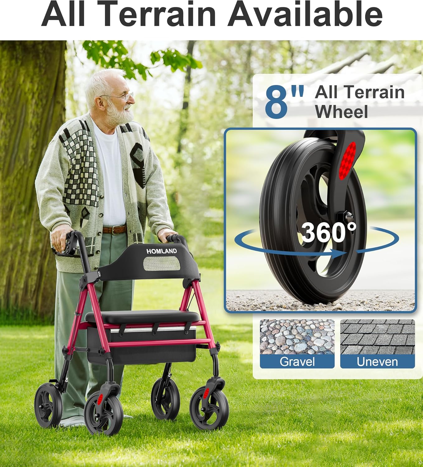 Rollator Walker with Seat and Raised Toilet Seat with Handles