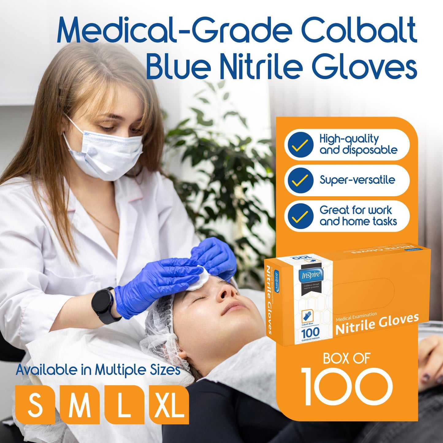 Inspire Nitrile Gloves Medical Examination | The Original Quality Stretch Cobalt Blue | 4.5 Grade Disposable Latex Free Doctors,EMT, Food Service, Cleaning, Janitorial, Household, Hospitals and More