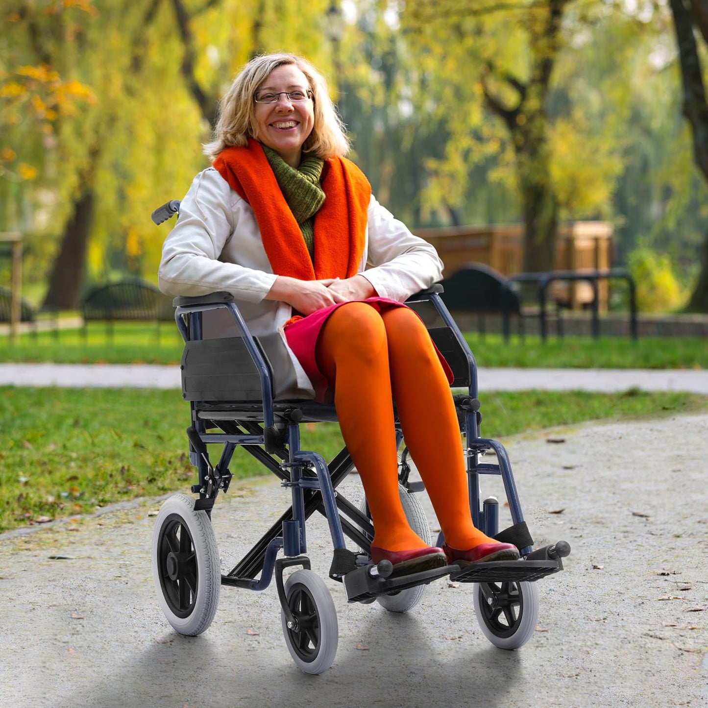 Wheelchair, Heavy Duty Folding Transport Wheelchair with Swing-Away Foot Rest and Removable Flip Back Armrests, 17" Wide Seat for Adults Seniors Easy Transfers, 300lbs, Red