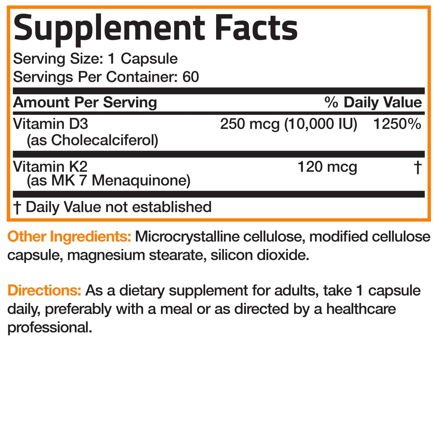 Bronson Vitamin K2 (MK7) with D3 Extra Strength Supplement Bone Health Non-GMO Formula 10,000 IU & 120 mcg MK-7 Easy to Swallow D K, 60 Capsules