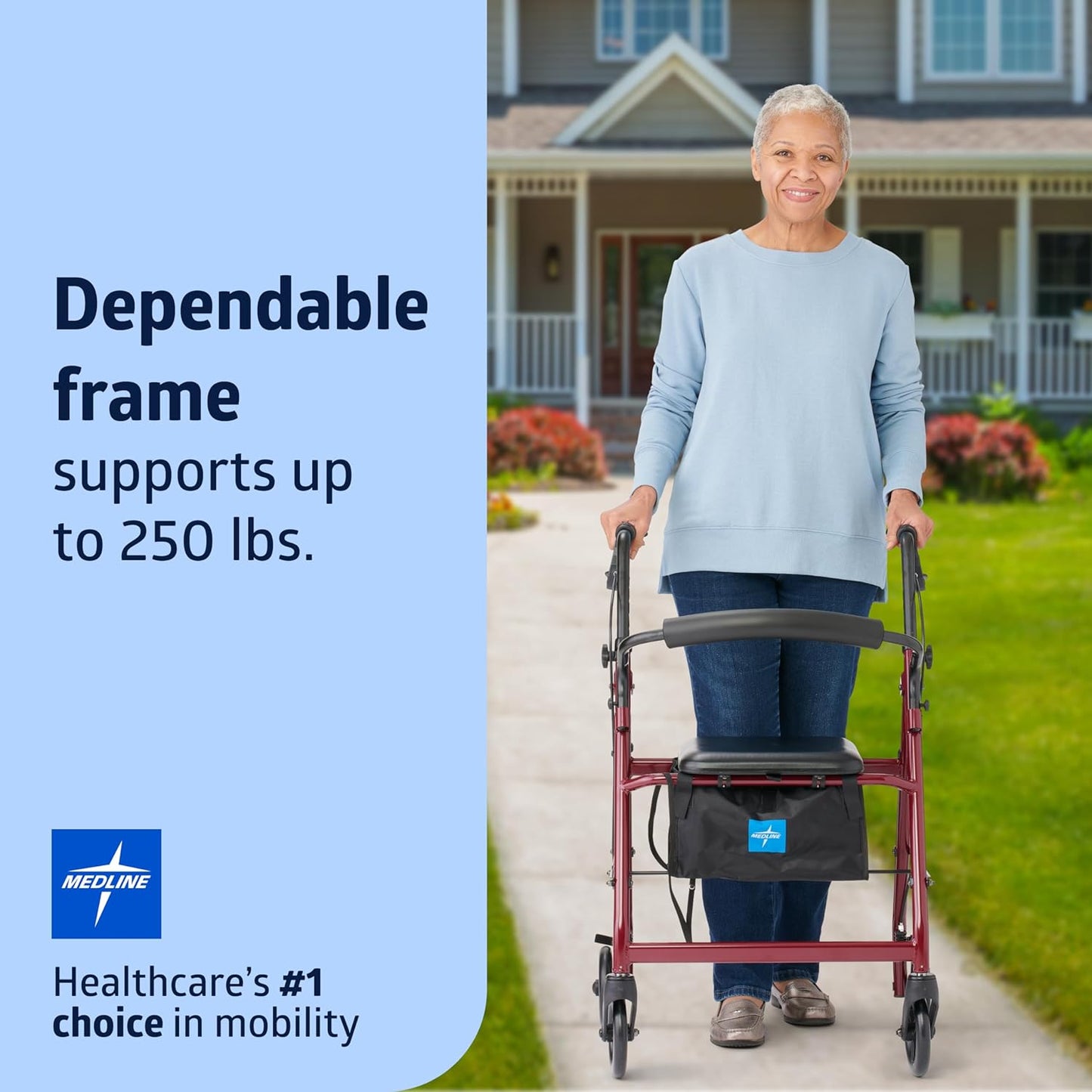 Medline Aluminum Rollator Walker with Seat – Lightweight, Foldable & Comfortable Mobility Aid