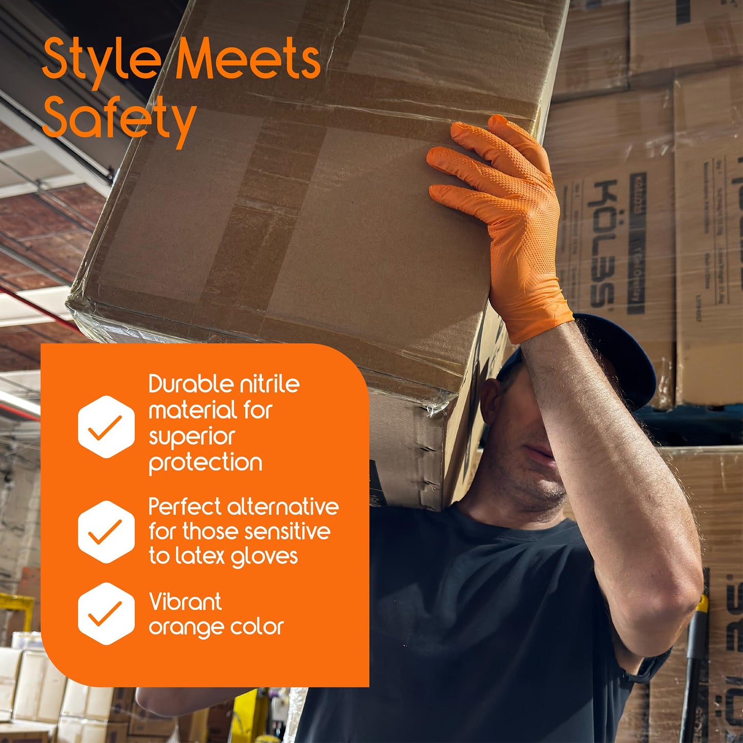 Inspire Heavy Duty Orange Nitrile Disposable Gloves | ULTRA 8 Mil Diamond Textured Grip | Industrial Mechanic Food