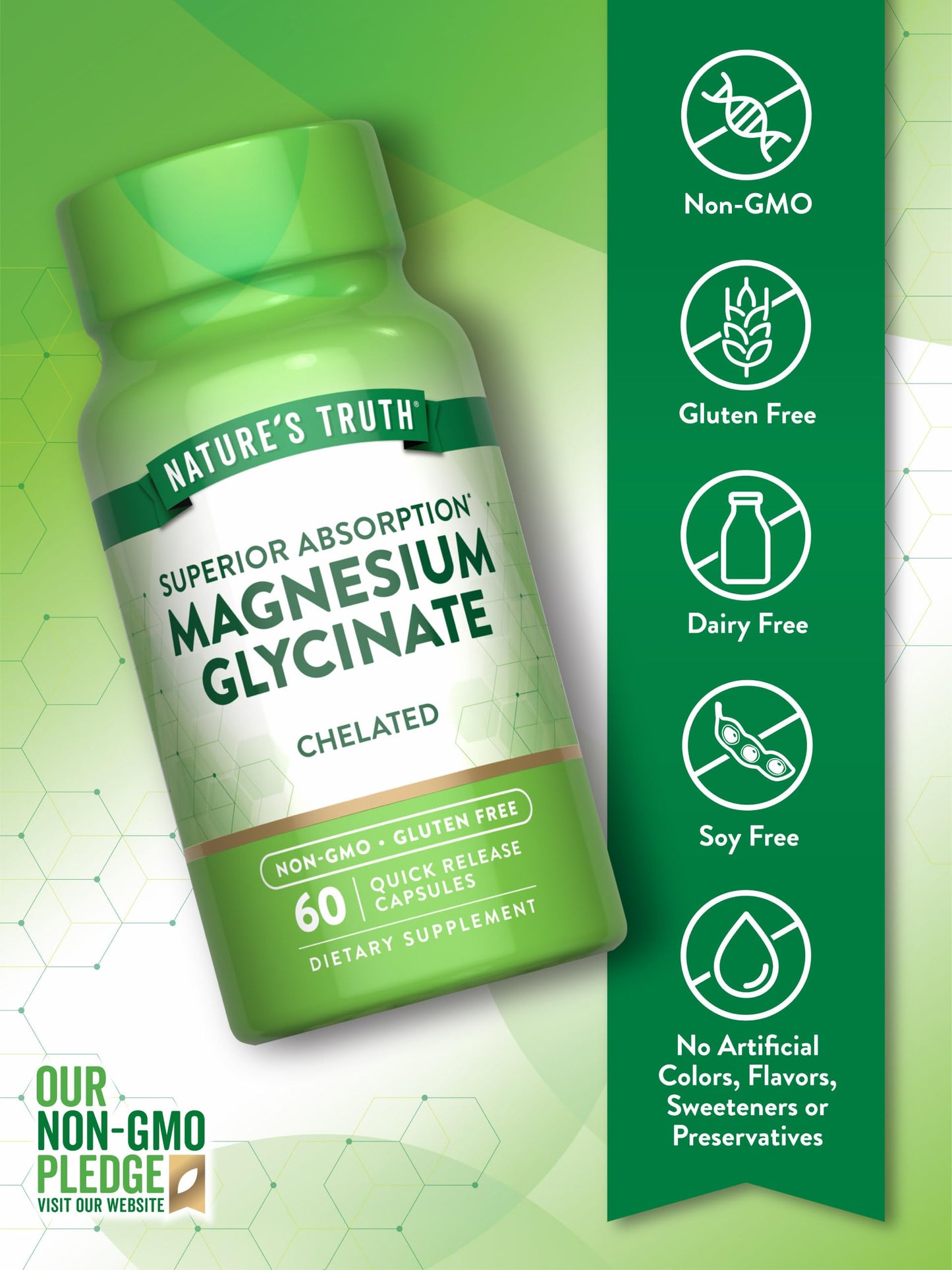 Nature's Truth Magnesium Glycinate Capsules | 200mg | 60 Count | Chelated Superior Absorption Formula | Non-GMO & Gluten Free Supplement